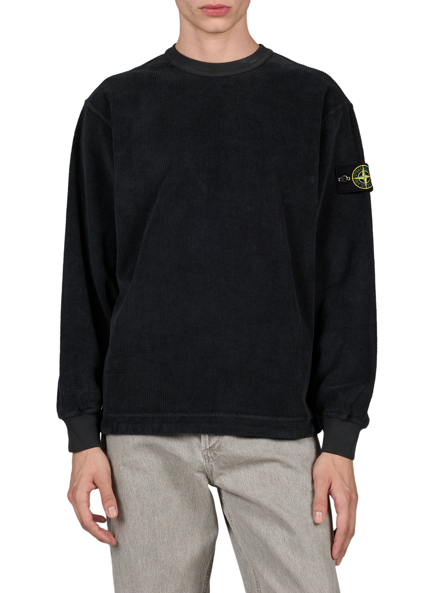 Sweater met ronde hals in fluweel STONE ISLAND Grijs