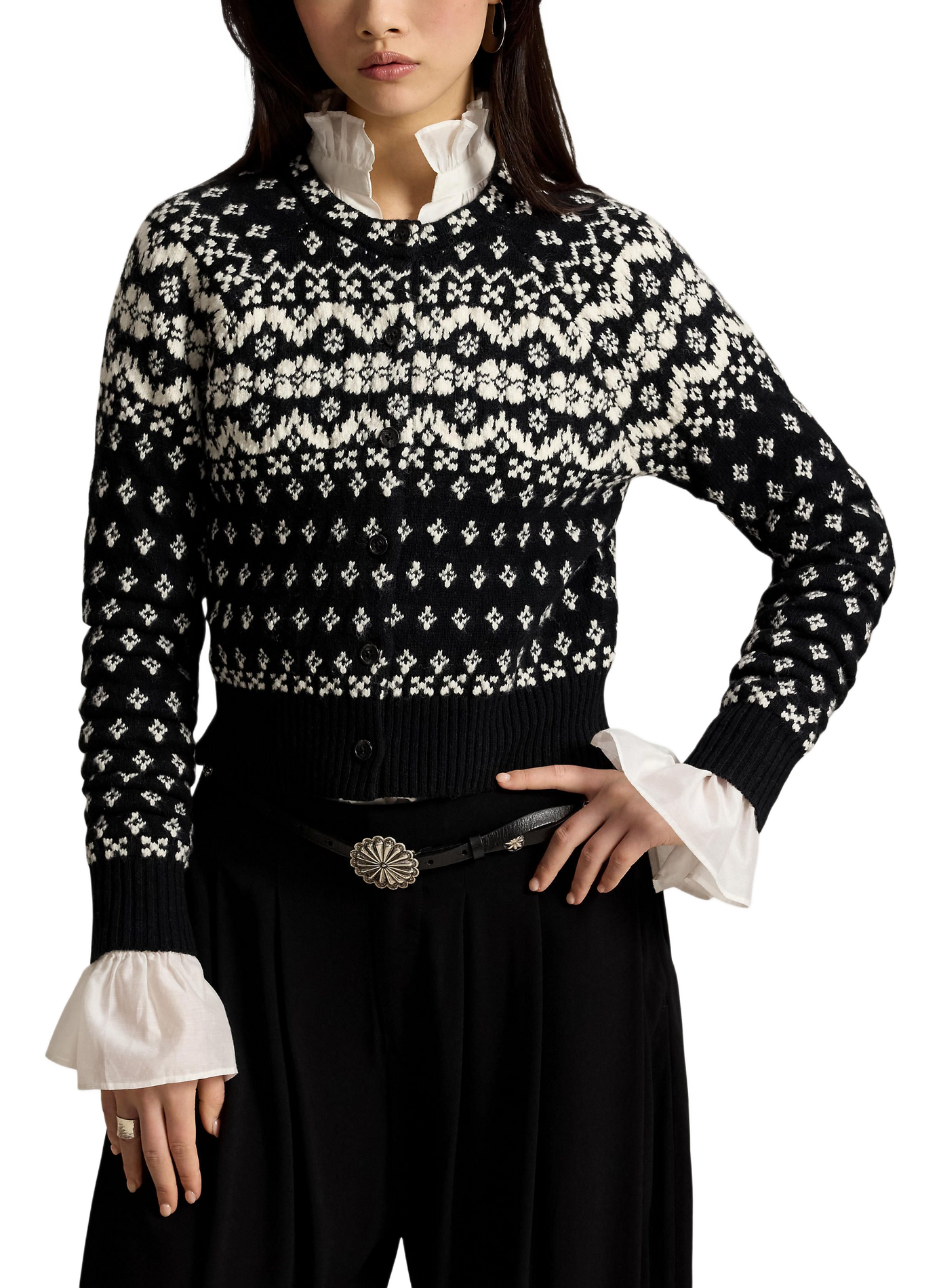 Cardigan droit en laine et coton POLO RALPH LAUREN Black