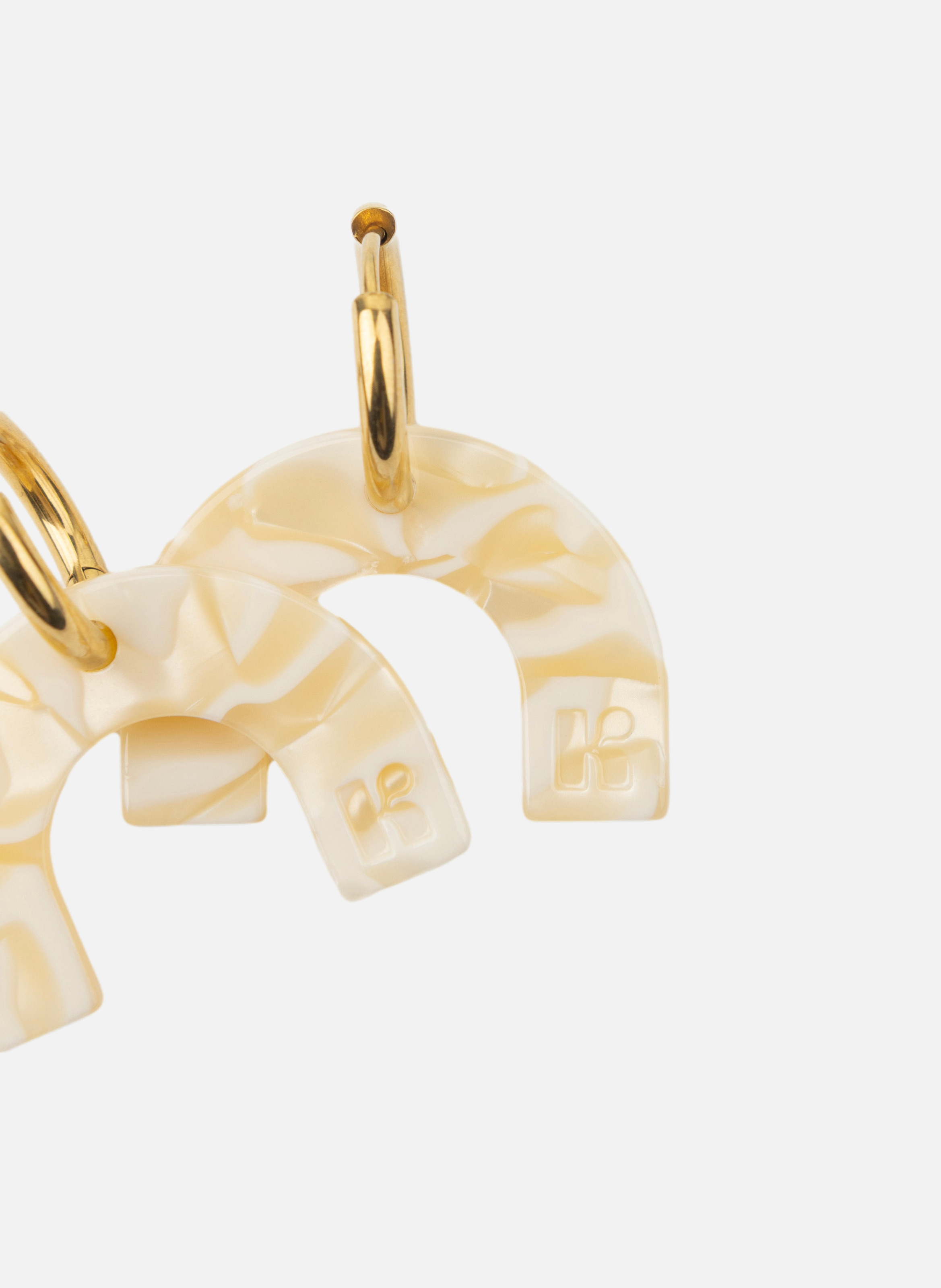 Boucles d'oreilles arc-en-ciel avec anneaux en acier inoxydable argenté KURAGE GINZA Beige