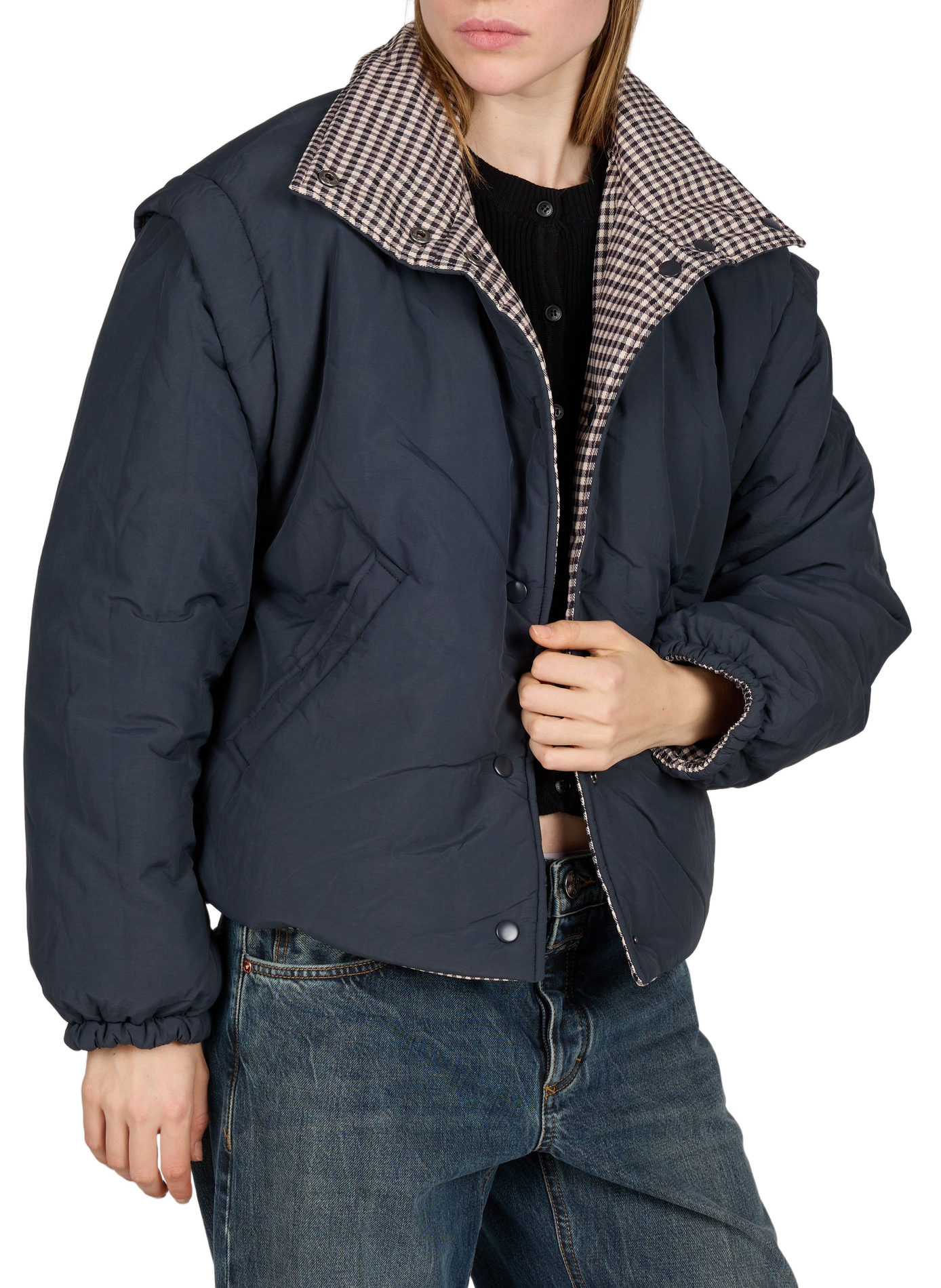 Short oversized checked coat OBJECT Multicolour