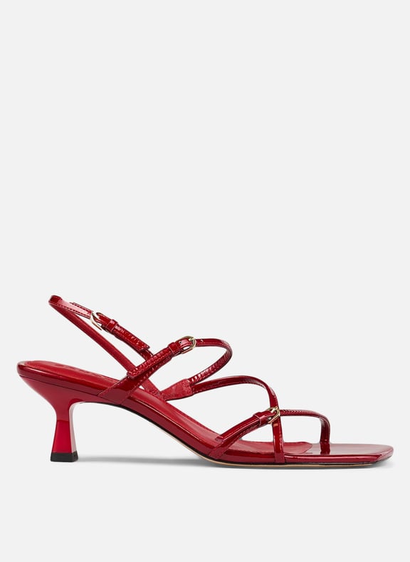 Sandales à talons en cuir vernis Rouge by SANDRO SANDRO Sandales à talons en cuir vernis Rouge