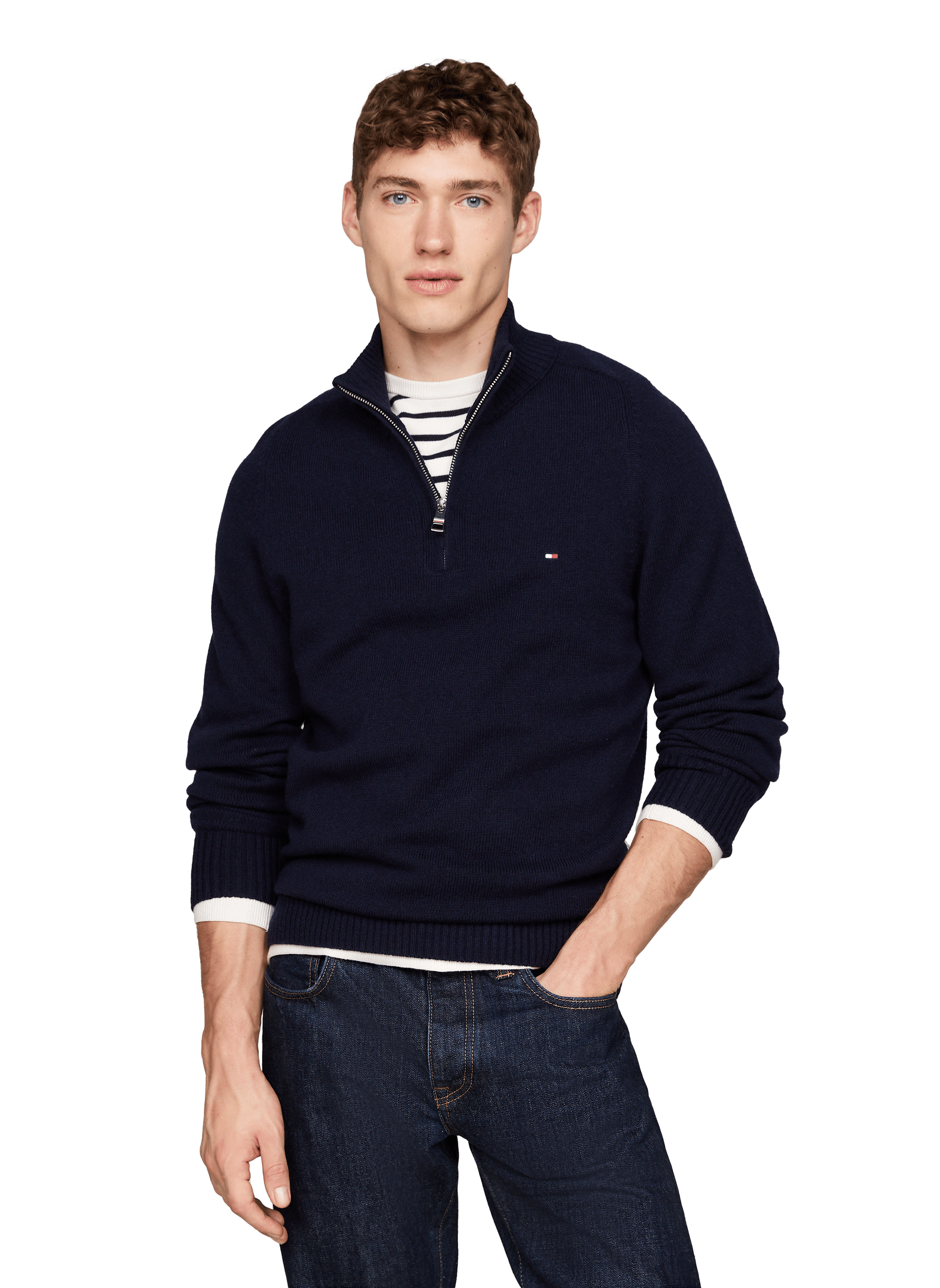 TOMMY HILFIGER Pull à col zippé en laine  Bleu