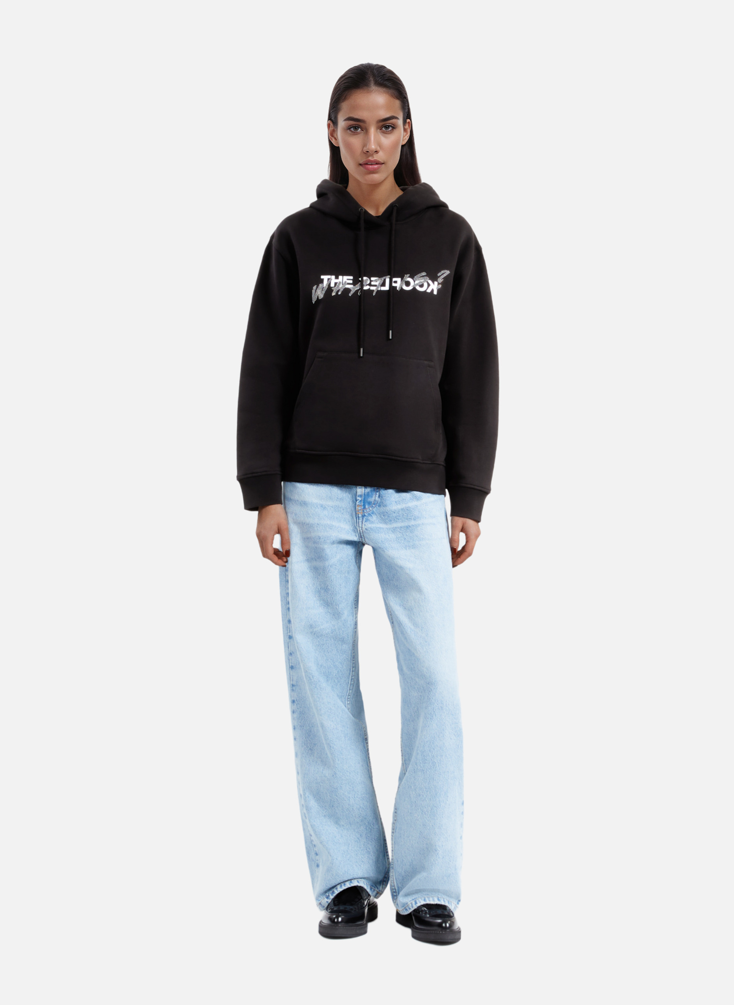 Sweatshirt à capuche en coton what is avec strass Noir