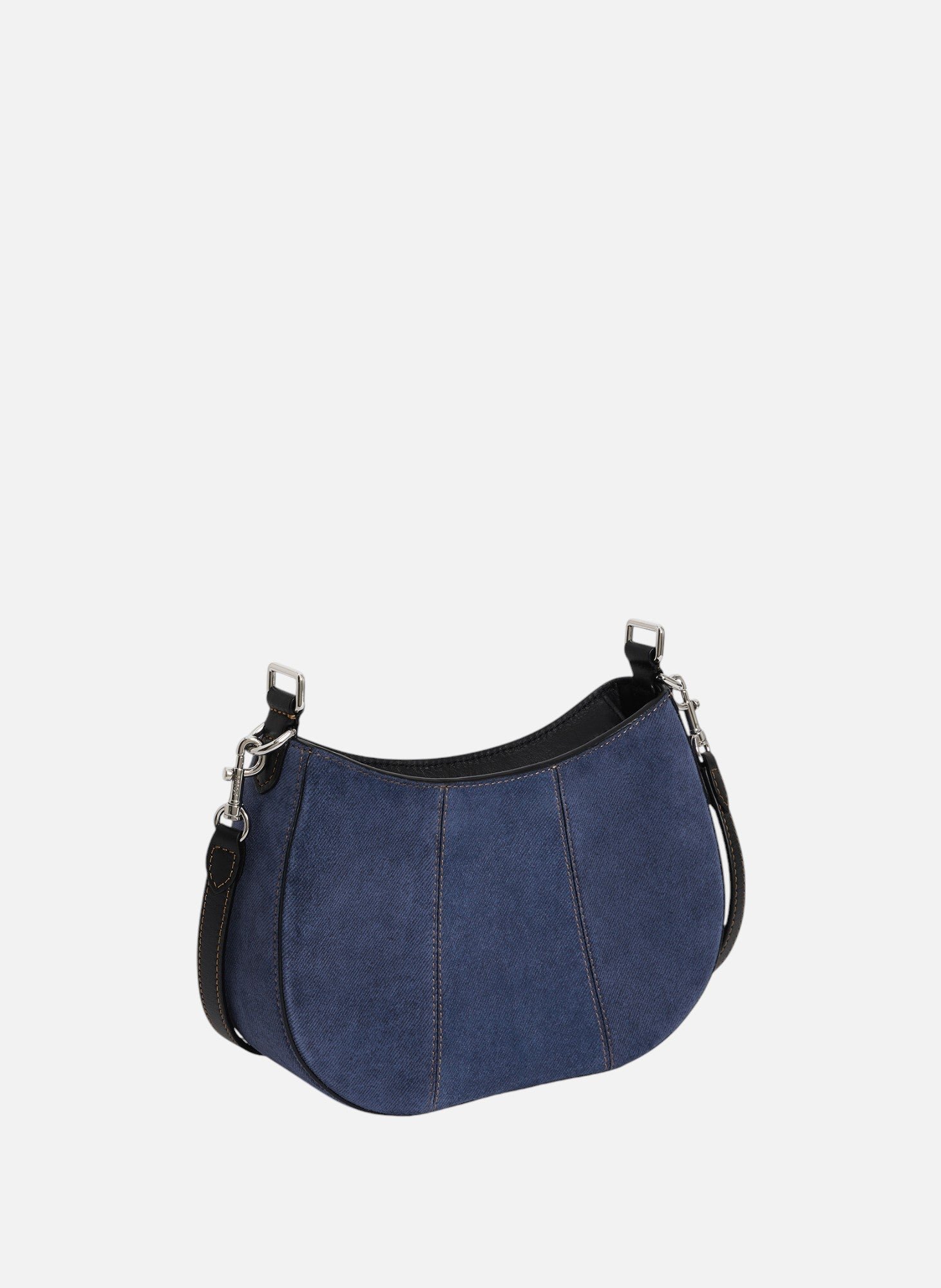 Petit sac demi-lune juliette en cuir suède effet denim LE TANNEUR Noir
