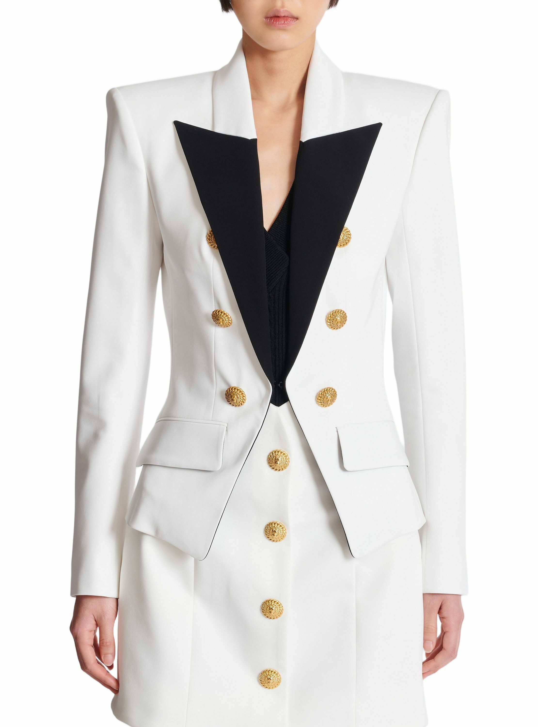 Veste 6 boutons bicolore BALMAIN Blanc