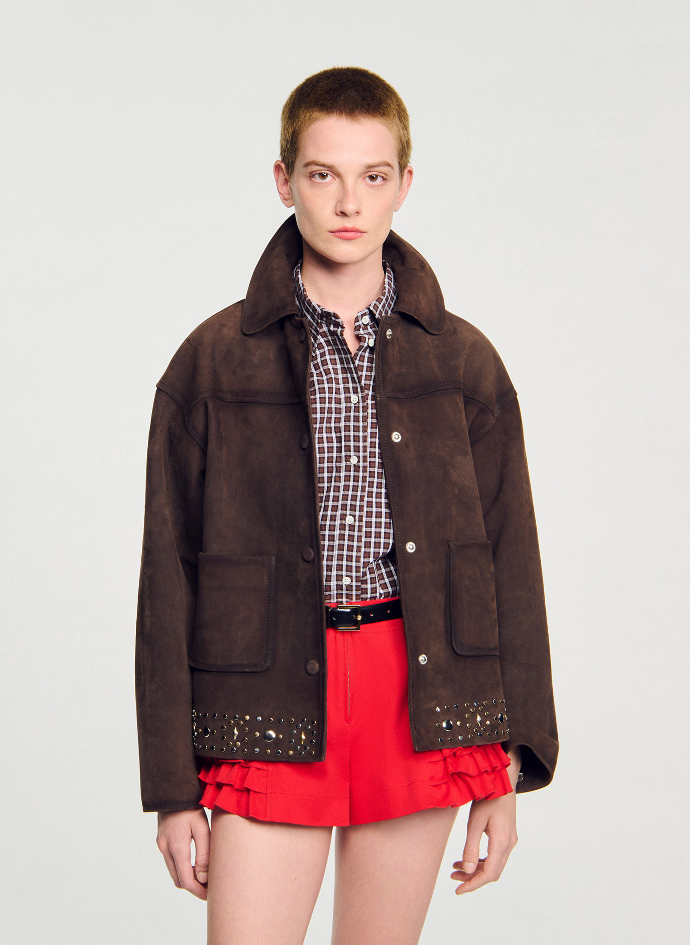 Blouse col classique en cuir SANDRO Marron