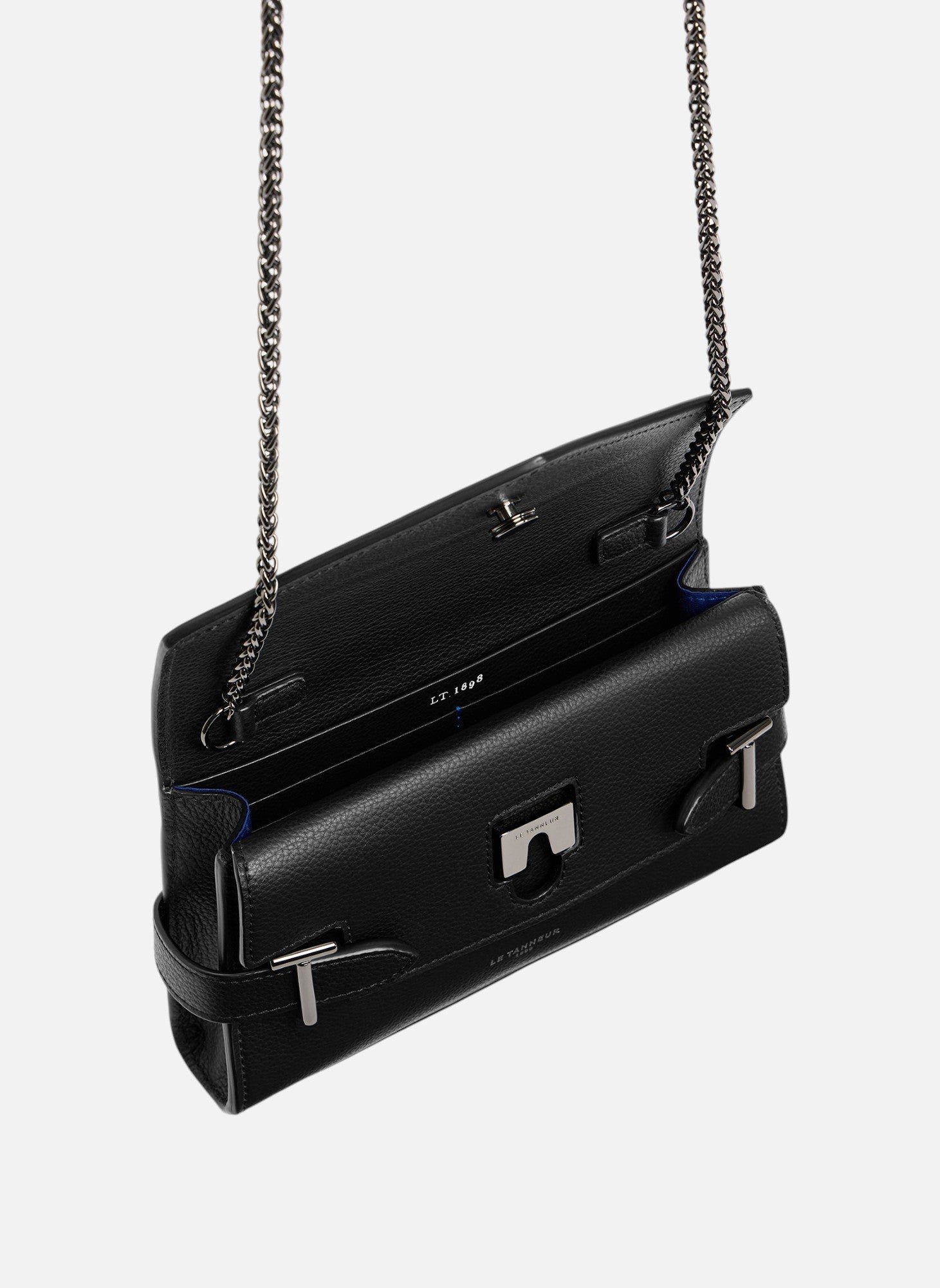 Sac pochette avec bandoulière double rabat emilie en cuir grainé LE TANNEUR Noir