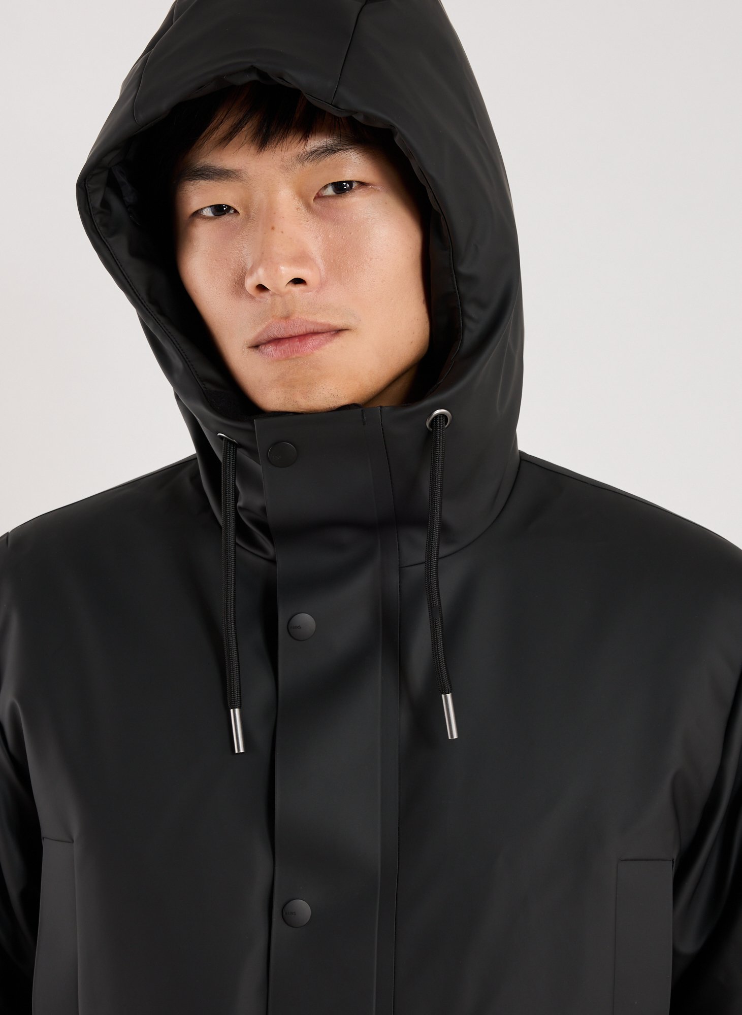 Mid-length hooded jacket RAINS Black