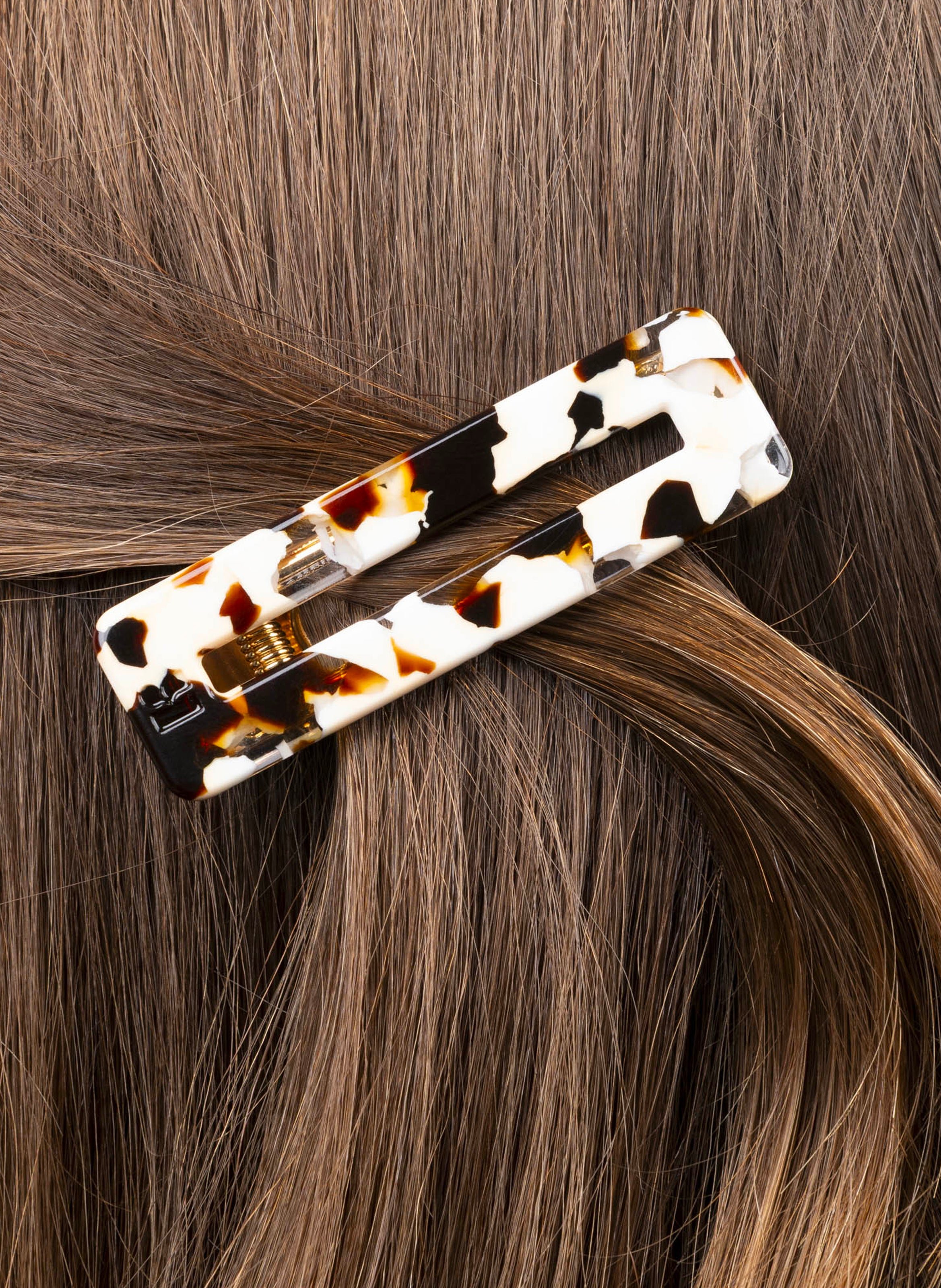 Barrette à cheveux rectangle en acétate de cellulose et acier inoxydable KURAGE GINZA Marron