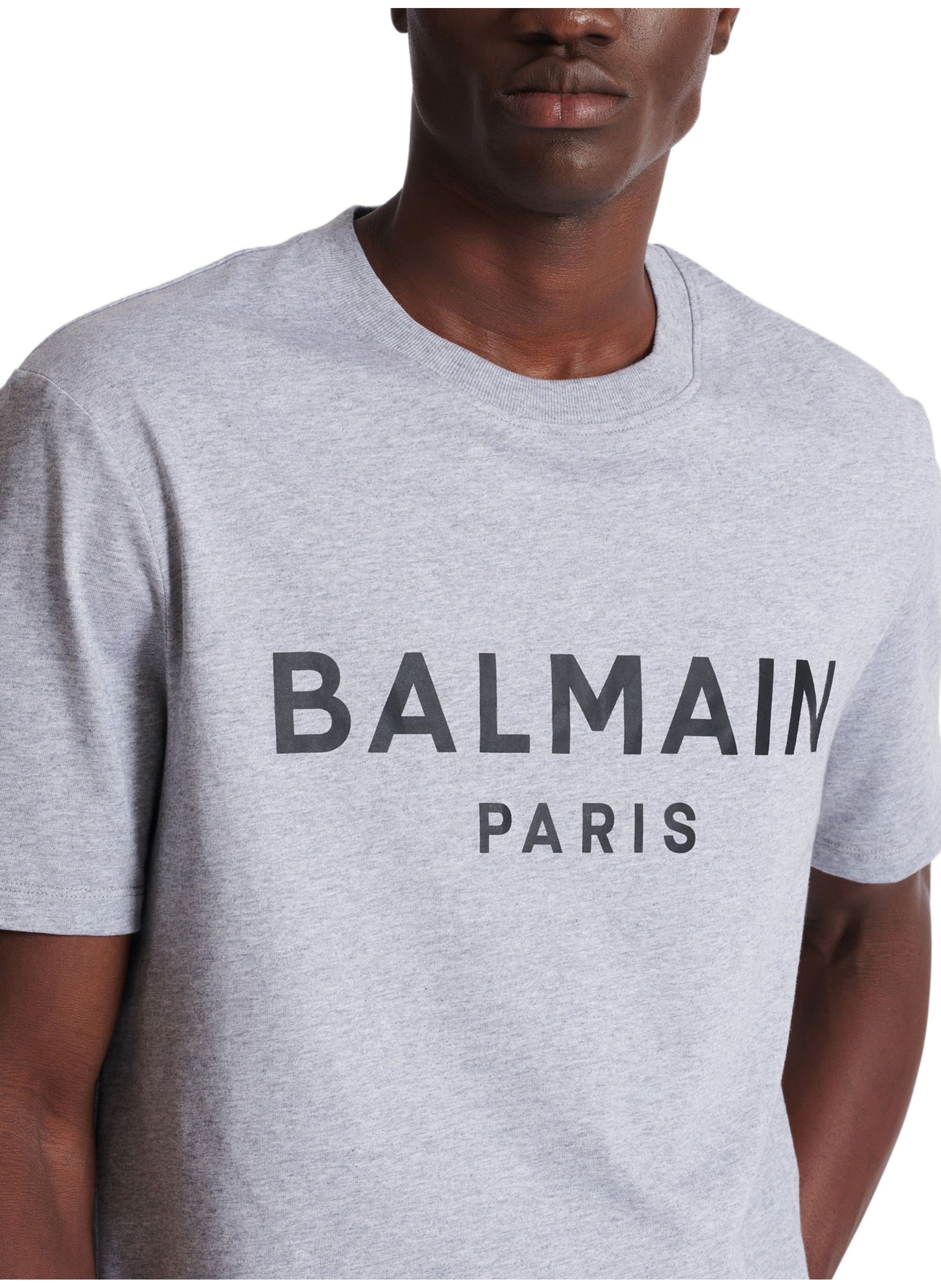 T-shirt en coton à imprimé BALMAIN Gris