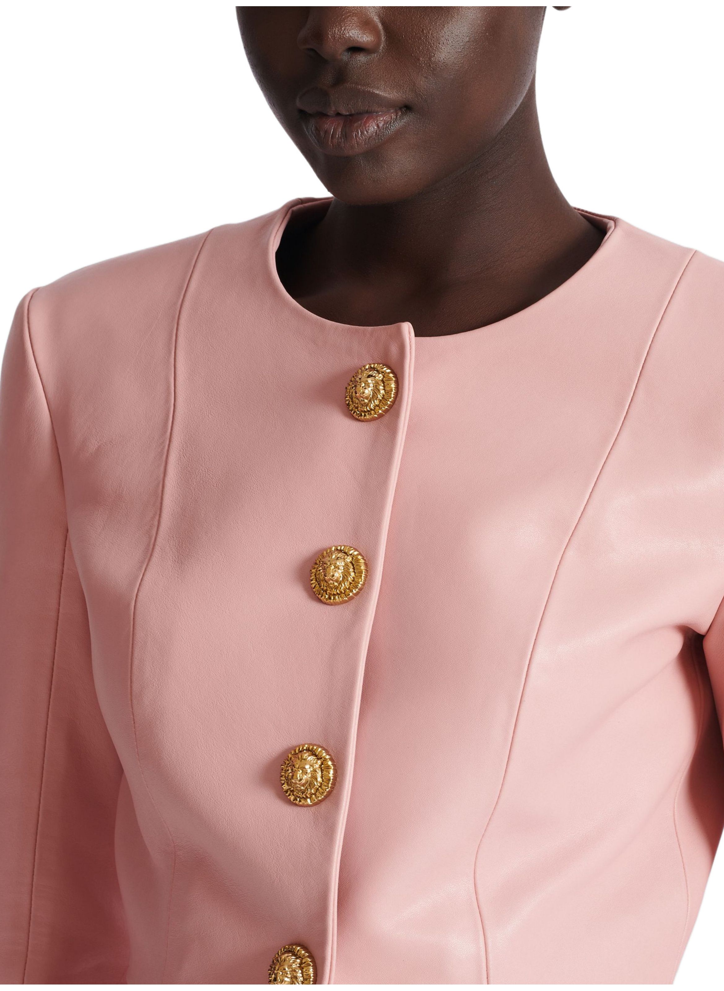 Veste courte en cuir d’agneau BALMAIN Rose