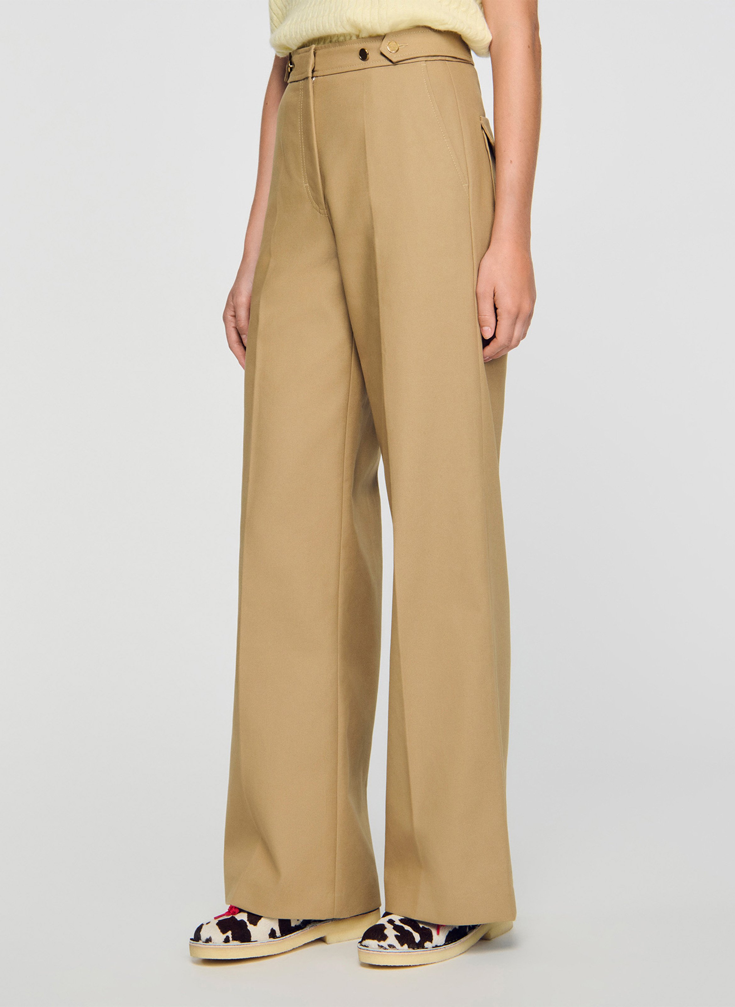 Pantalon large de tailleur en coton SANDRO Beige