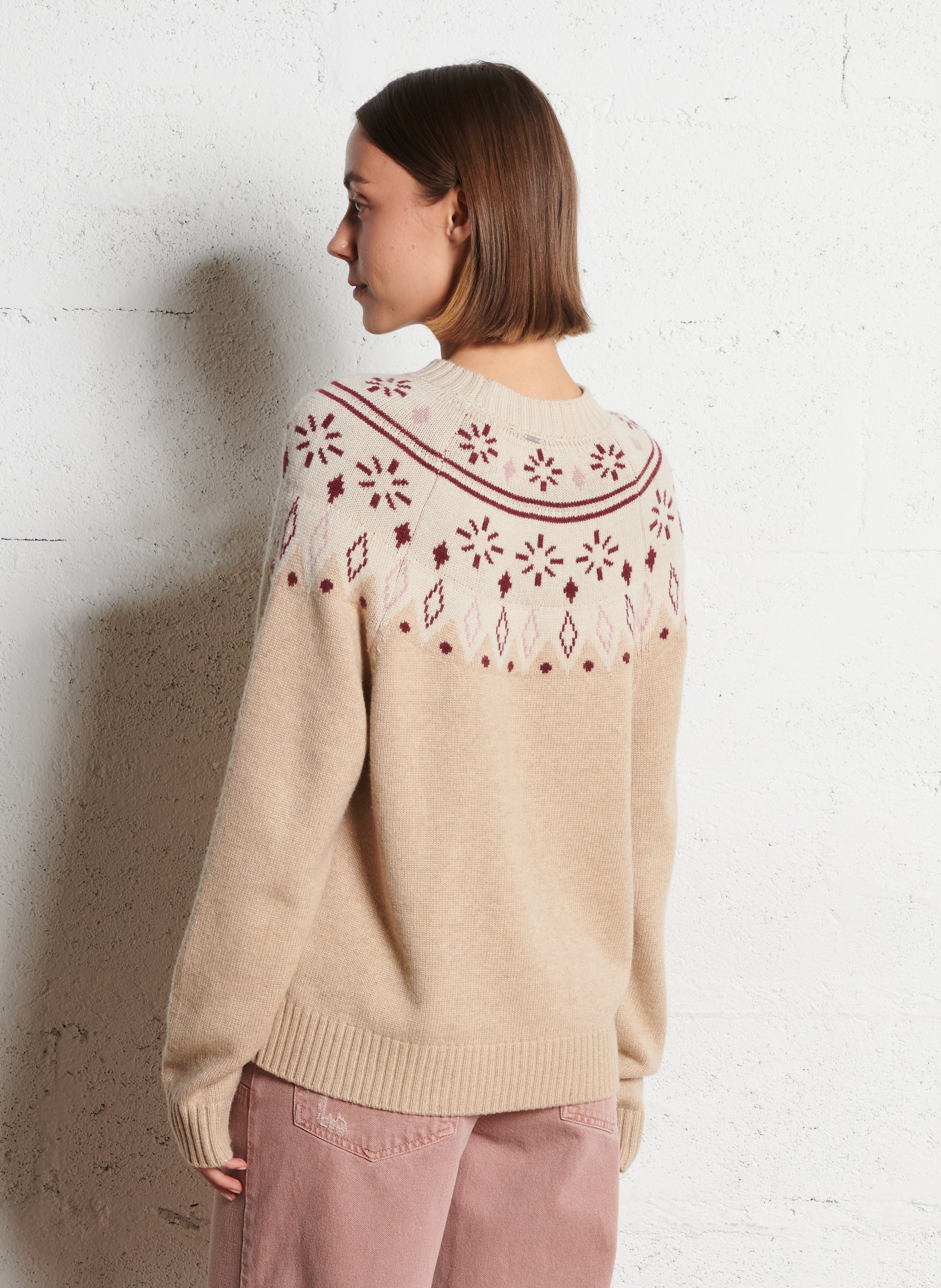 Pull droit en maille imprimée IKKS Beige