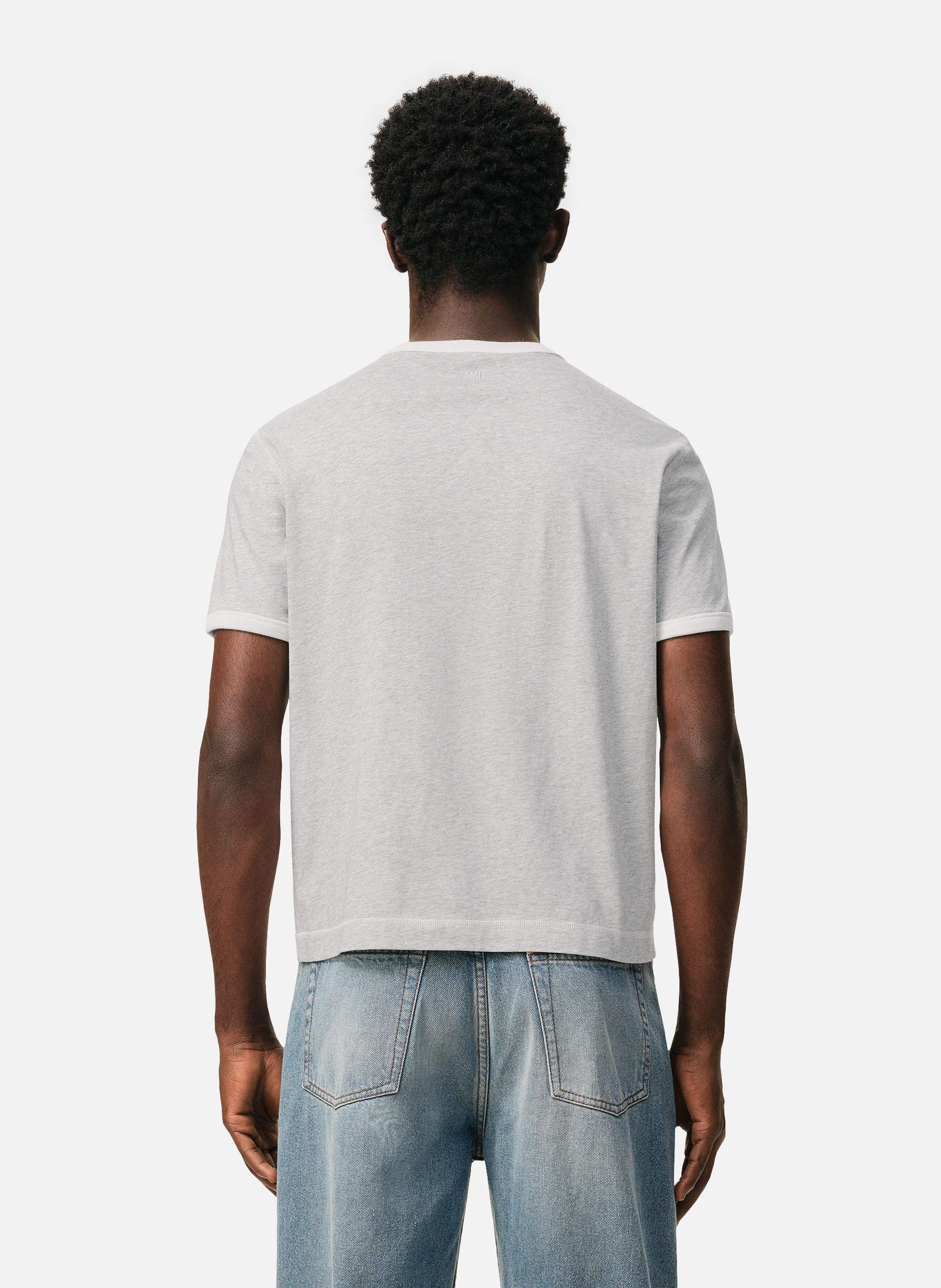 T-shirt empiècement ami paris en crochet unisexe en coton AMI PARIS Gris