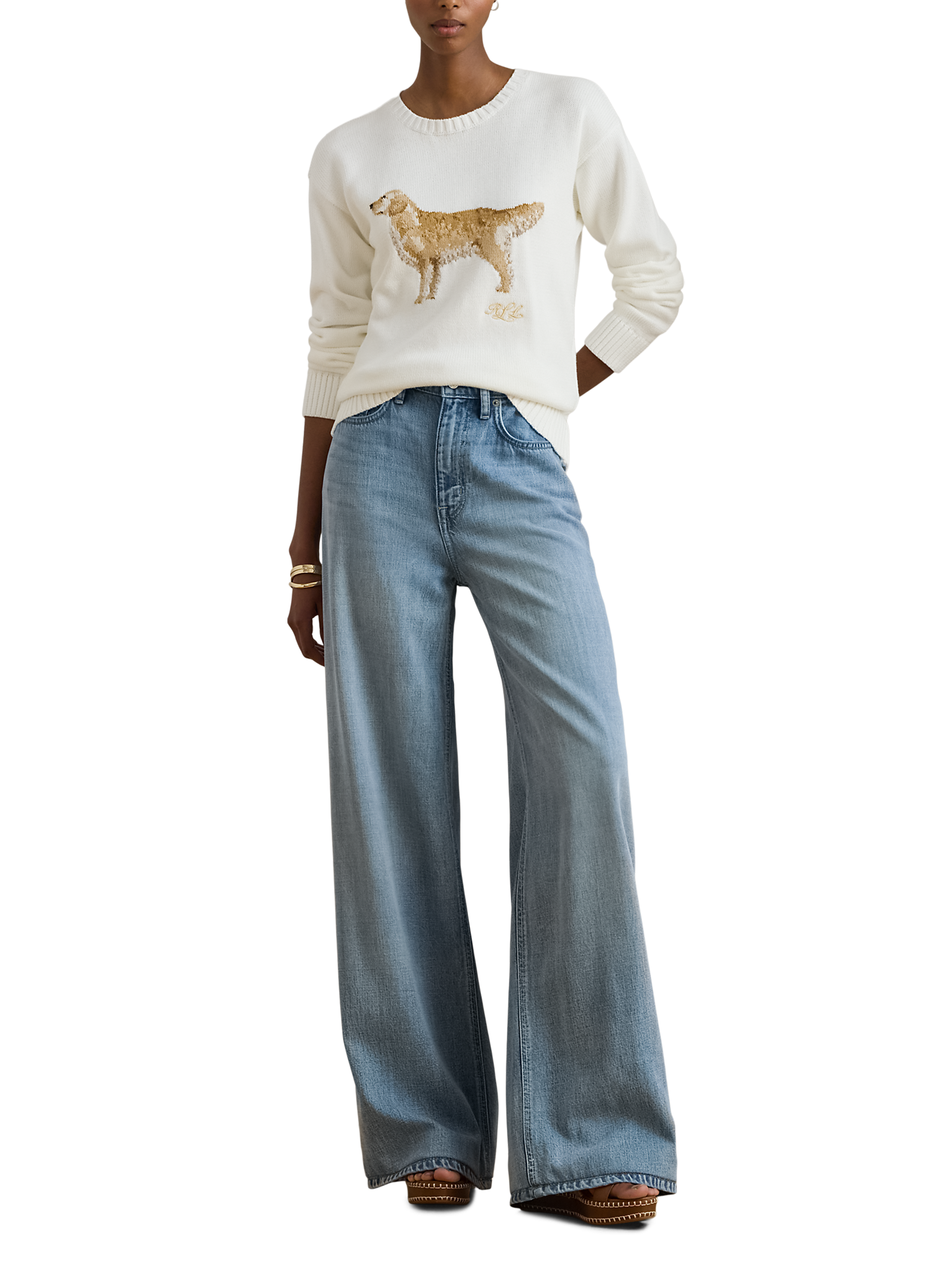 Pull droit imprimé en coton LAUREN Blanc