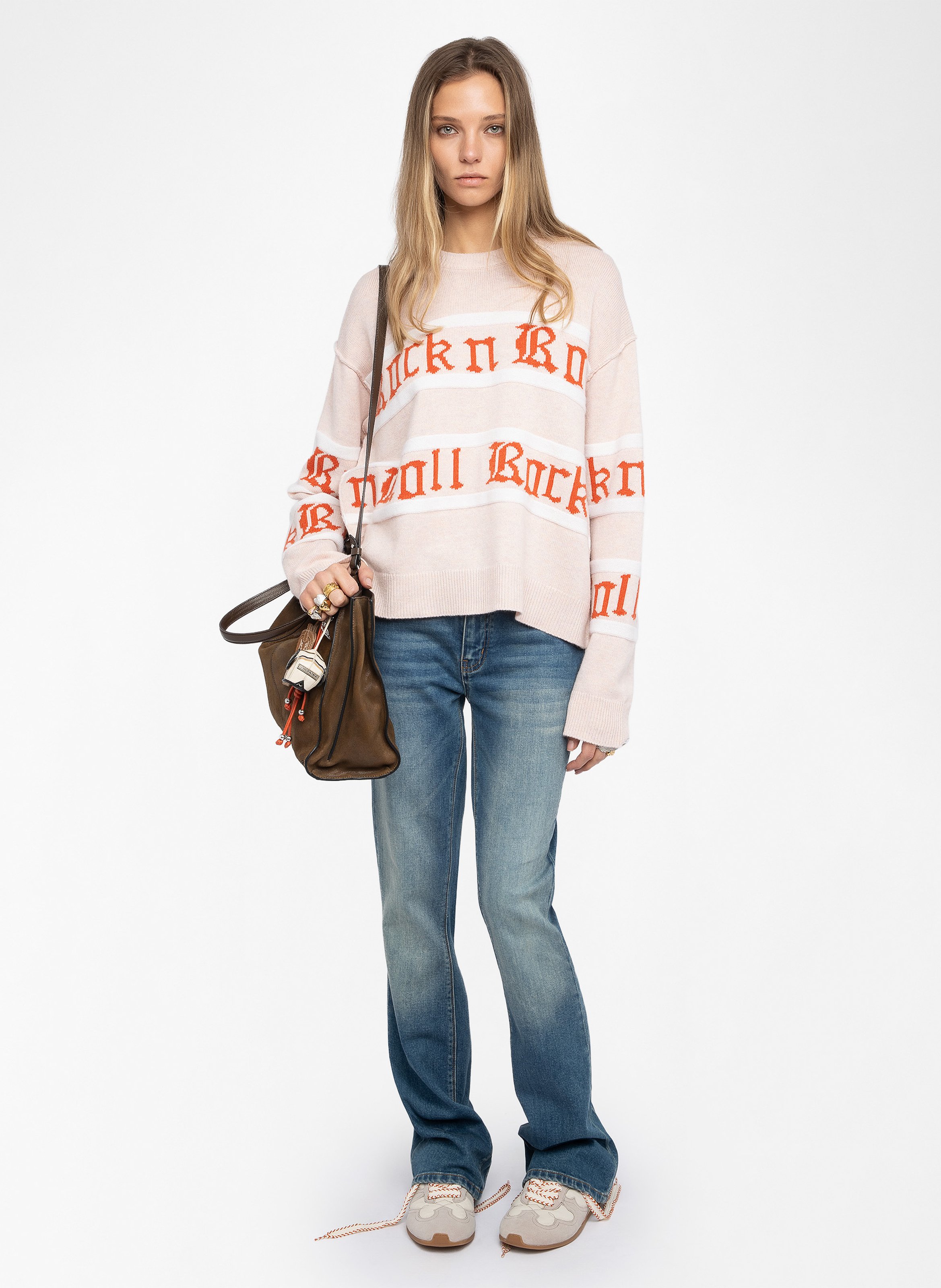 Pull col rond rayé en laine et cachemire markuz ZADIG&VOLTAIRE Rose