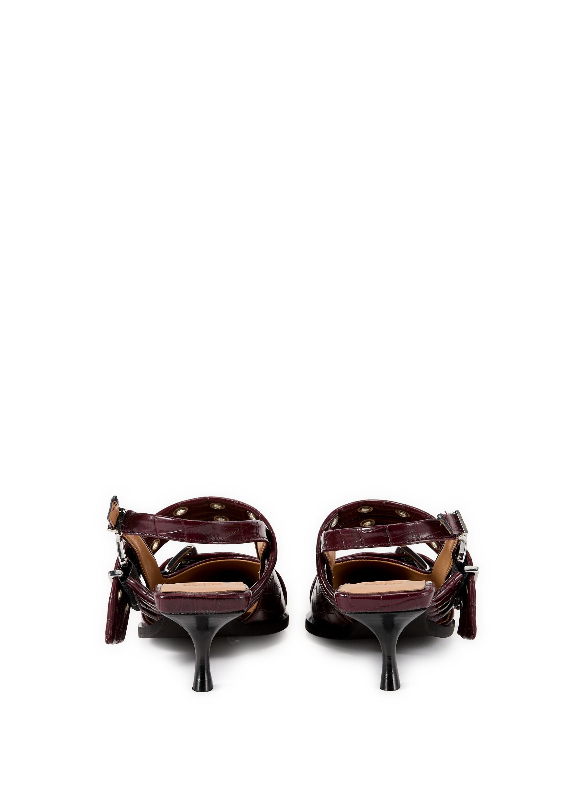 Sling-back crocodile effect in mixed leather GANNI Red