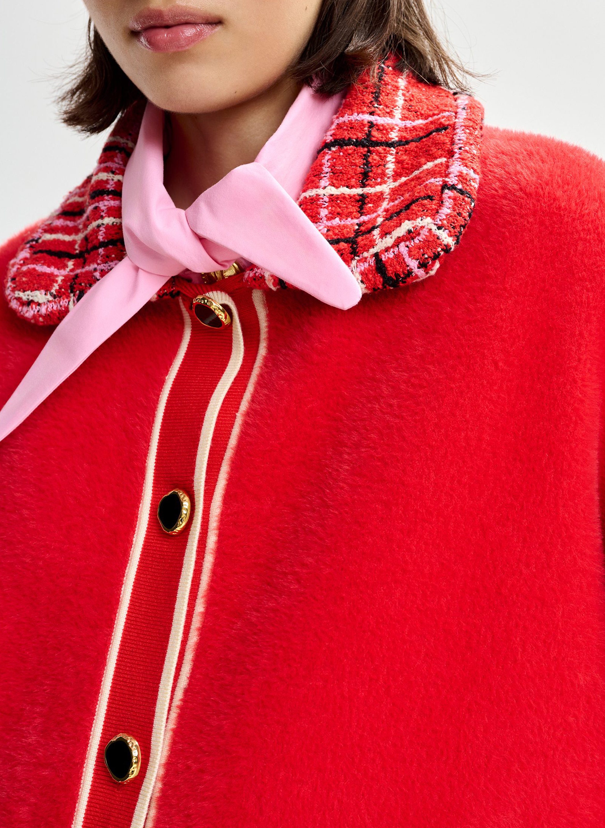 Veste oversize boutonnée à détail tweed Joilu ESSENTIEL ANTWERP Rouge