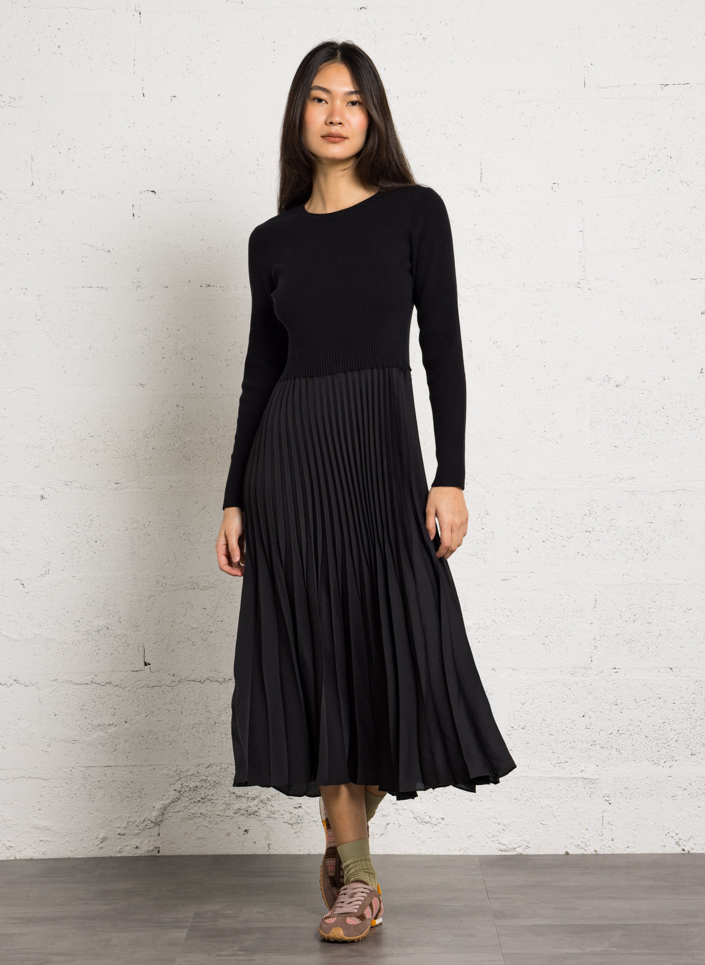 Robe midi col rond en maille belinda MAISON 123 Noir