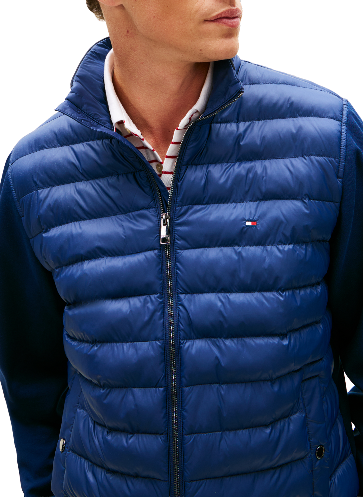 Multitexture zip-up jacket with trim in blended cotton TOMMY HILFIGER Blue