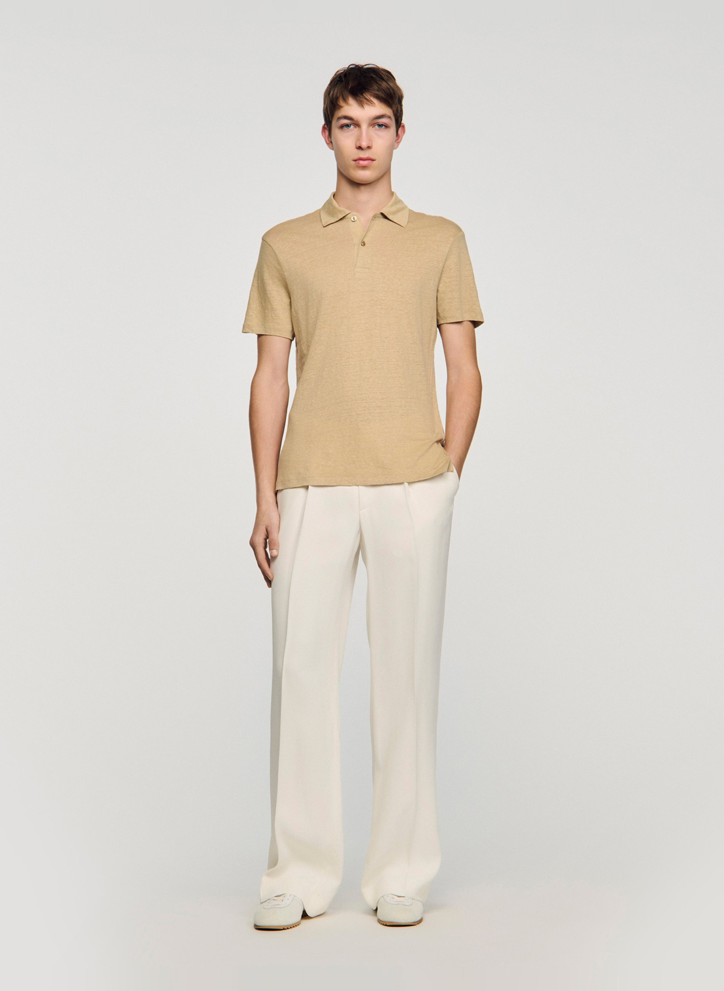 Polo regular-fit en lin SANDRO Beige