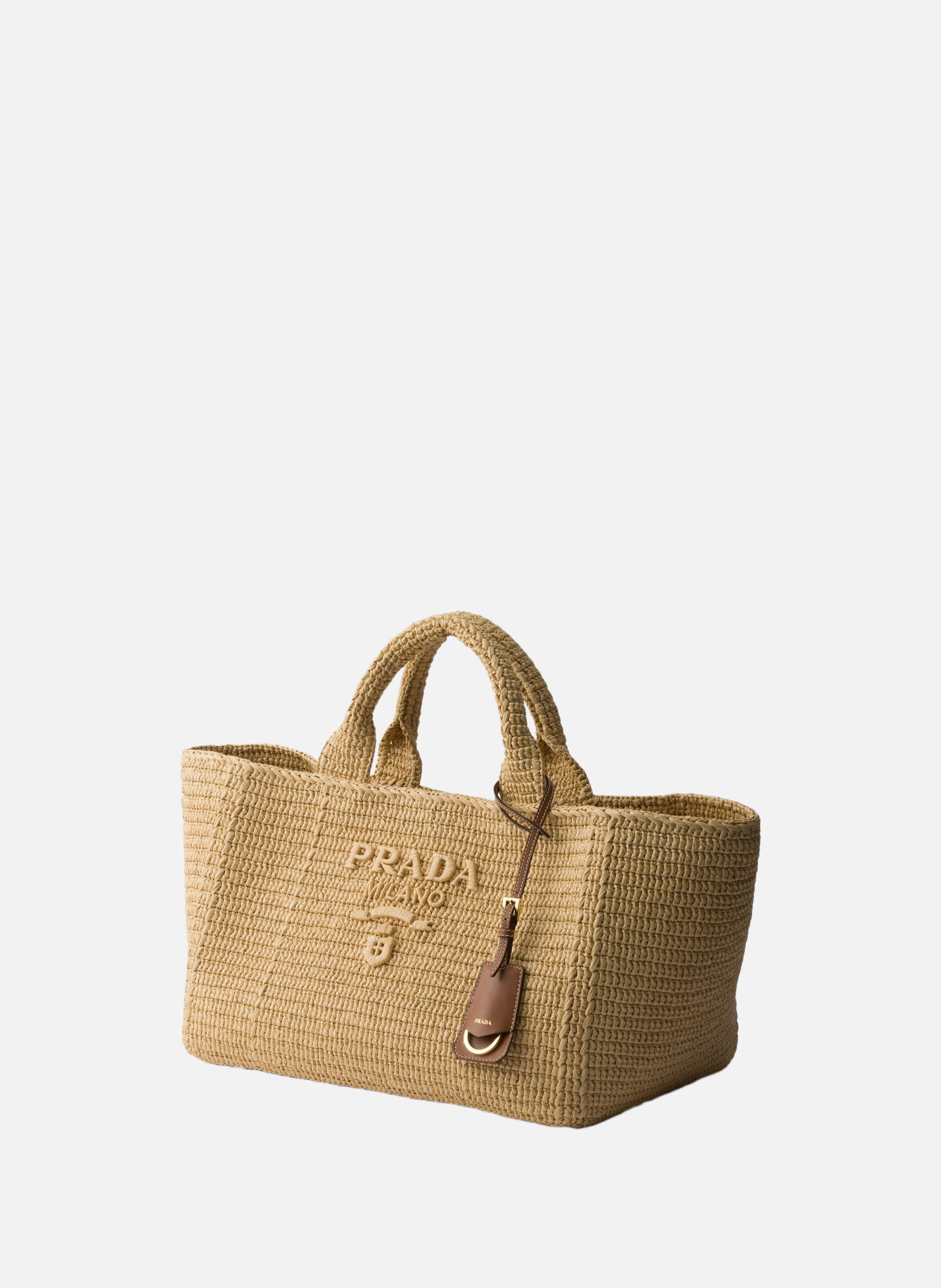 Grand cabas en crochet avec détails en cuir PRADA Beige