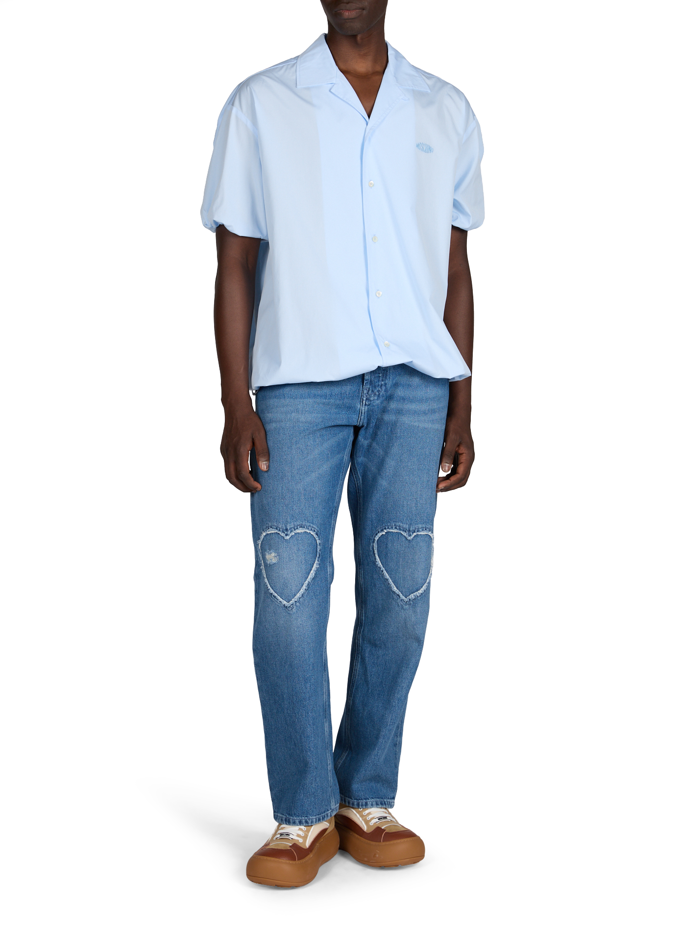 Jean à empiècement coeur aux genoux en coton MOSCHINO Bleu
