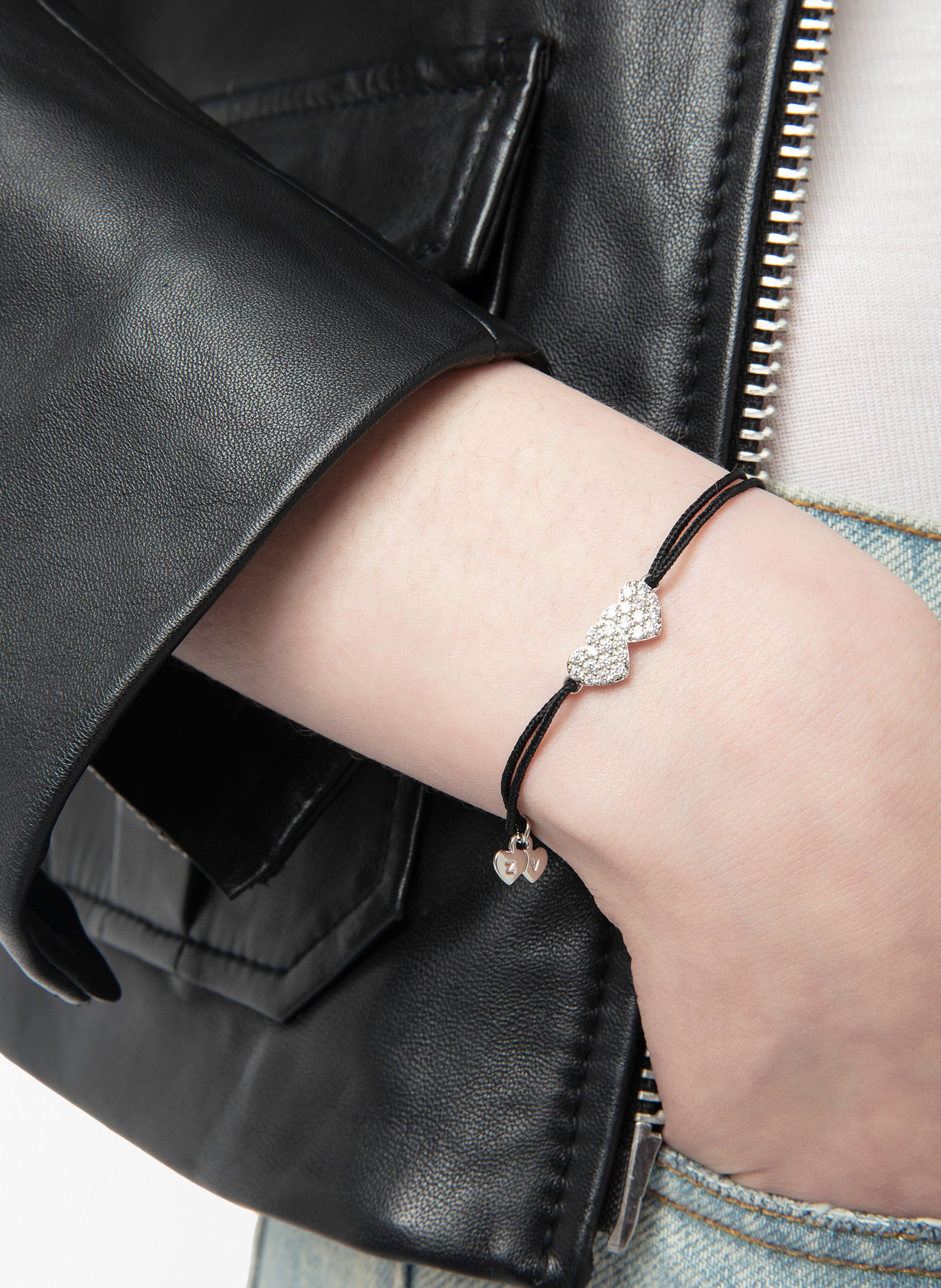Bracelet cordon en cœur strassé link heart ZADIG&VOLTAIRE Noir
