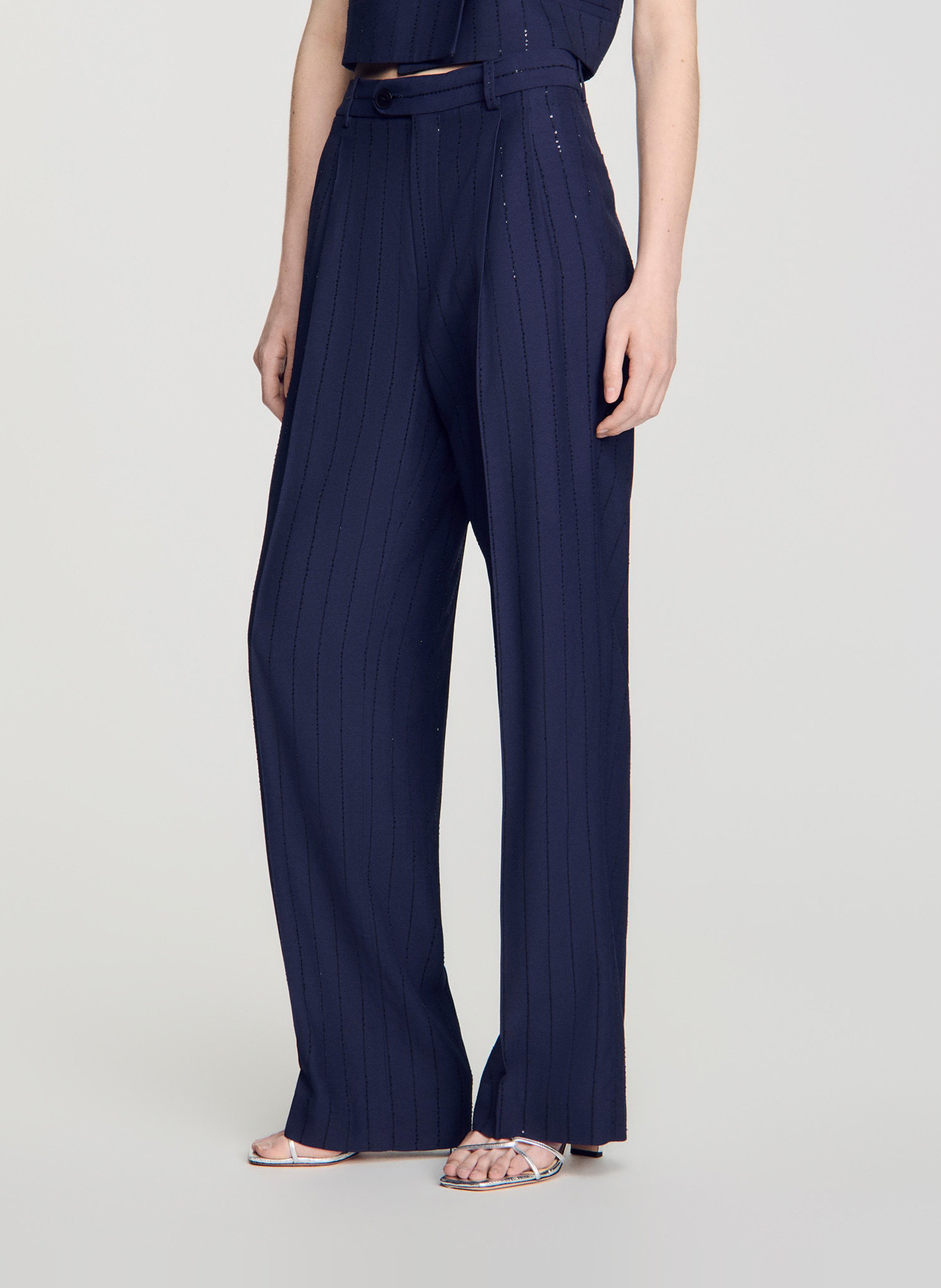 Pantalon tailleur à rayures strass SANDRO Bleu