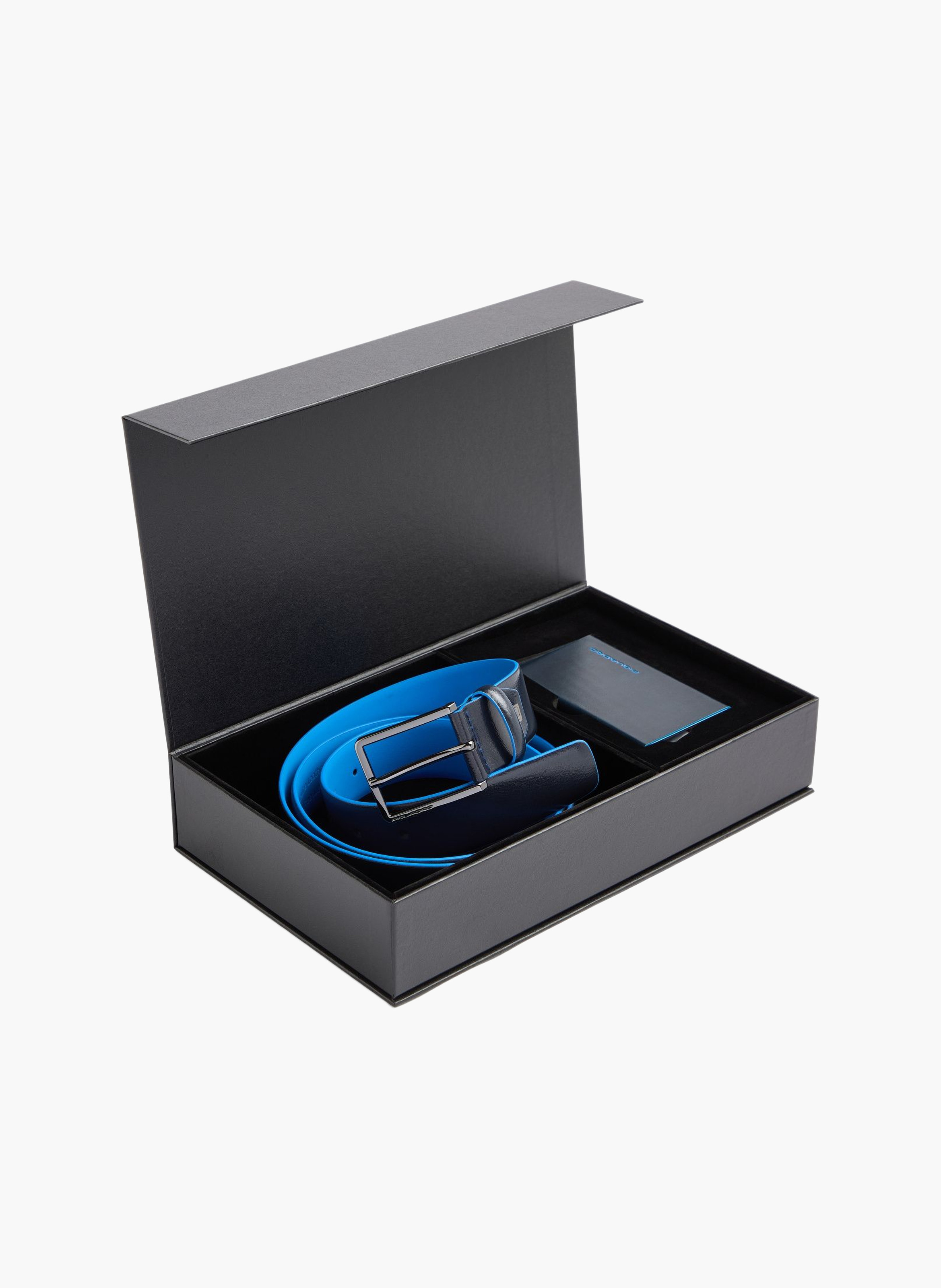 Men's belt and pop-up rfid card holder gift box PIQUADRO Blue