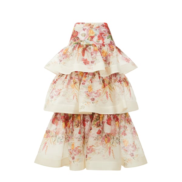 Jupe Wonderland à imprimé en lin et soie