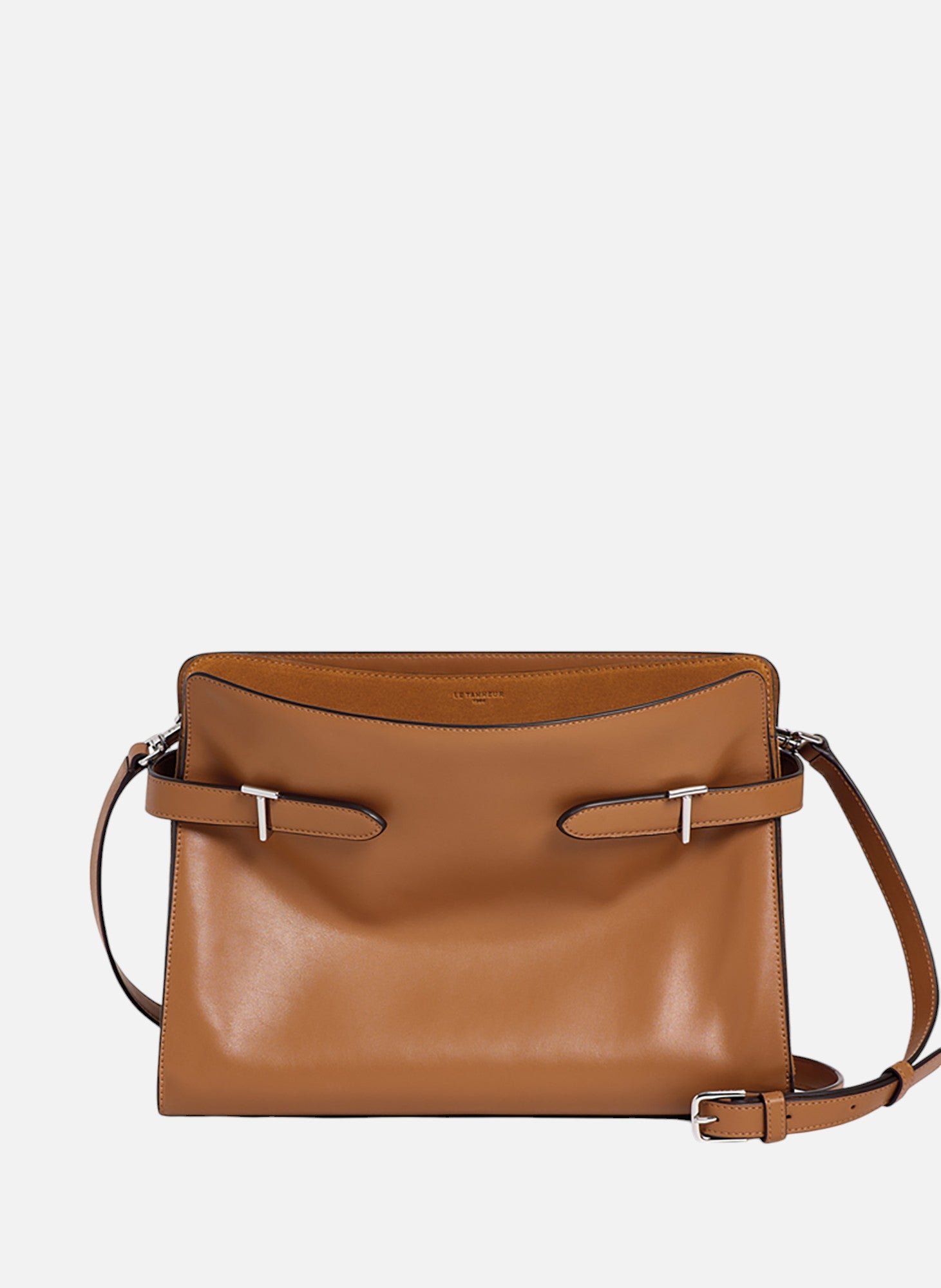 Sac porté épaule grand modèle emie en cuir lisse et nubuck Marron