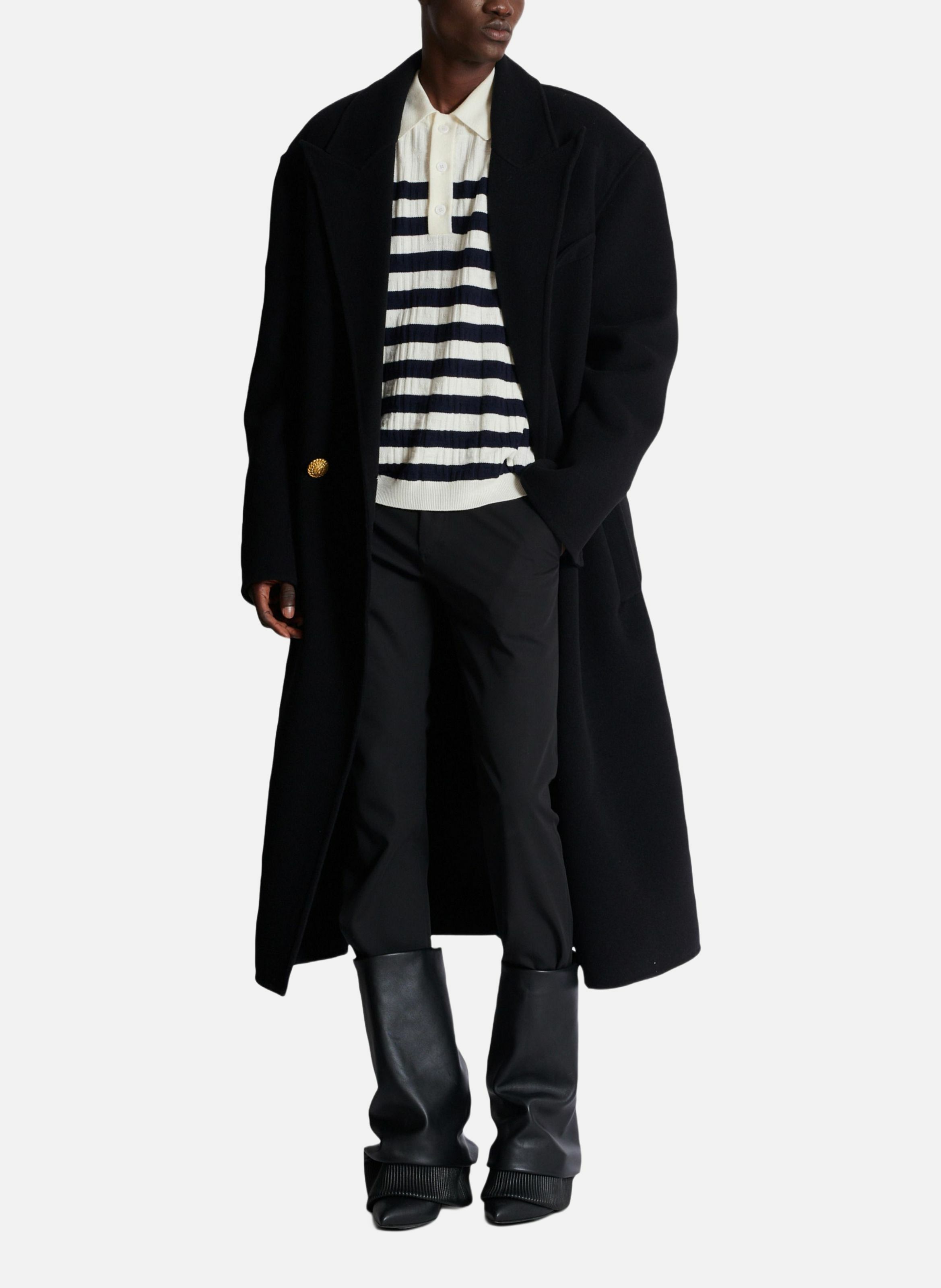 Polo marinière en maille à monogramme BALMAIN Blanc