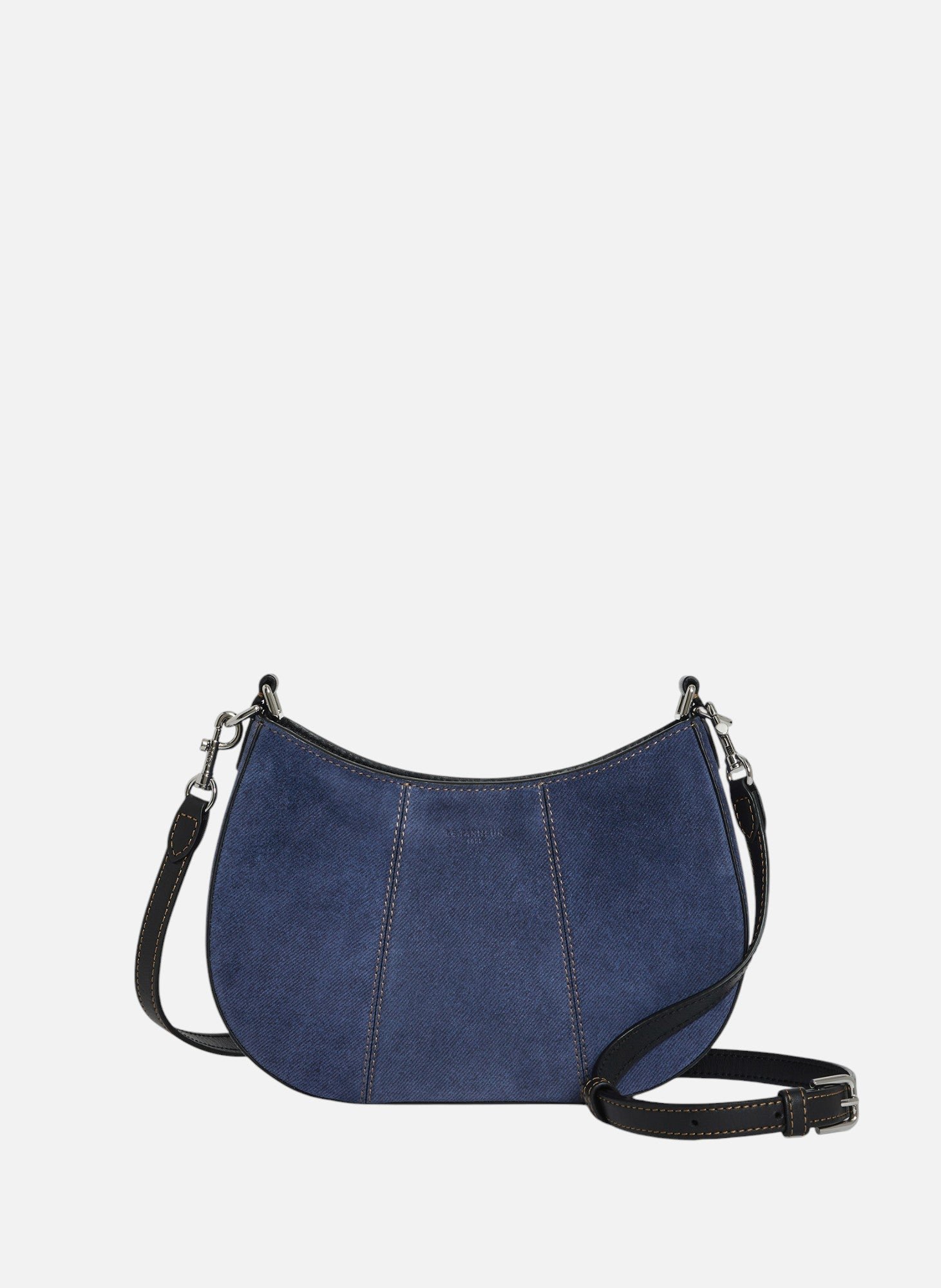 Petit sac demi-lune juliette en cuir suède effet denim LE TANNEUR Noir
