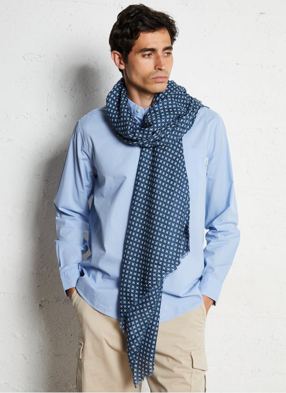 Foulard imprimé frangé Bleu by IKKS IKKS Foulard imprimé frangé Bleu