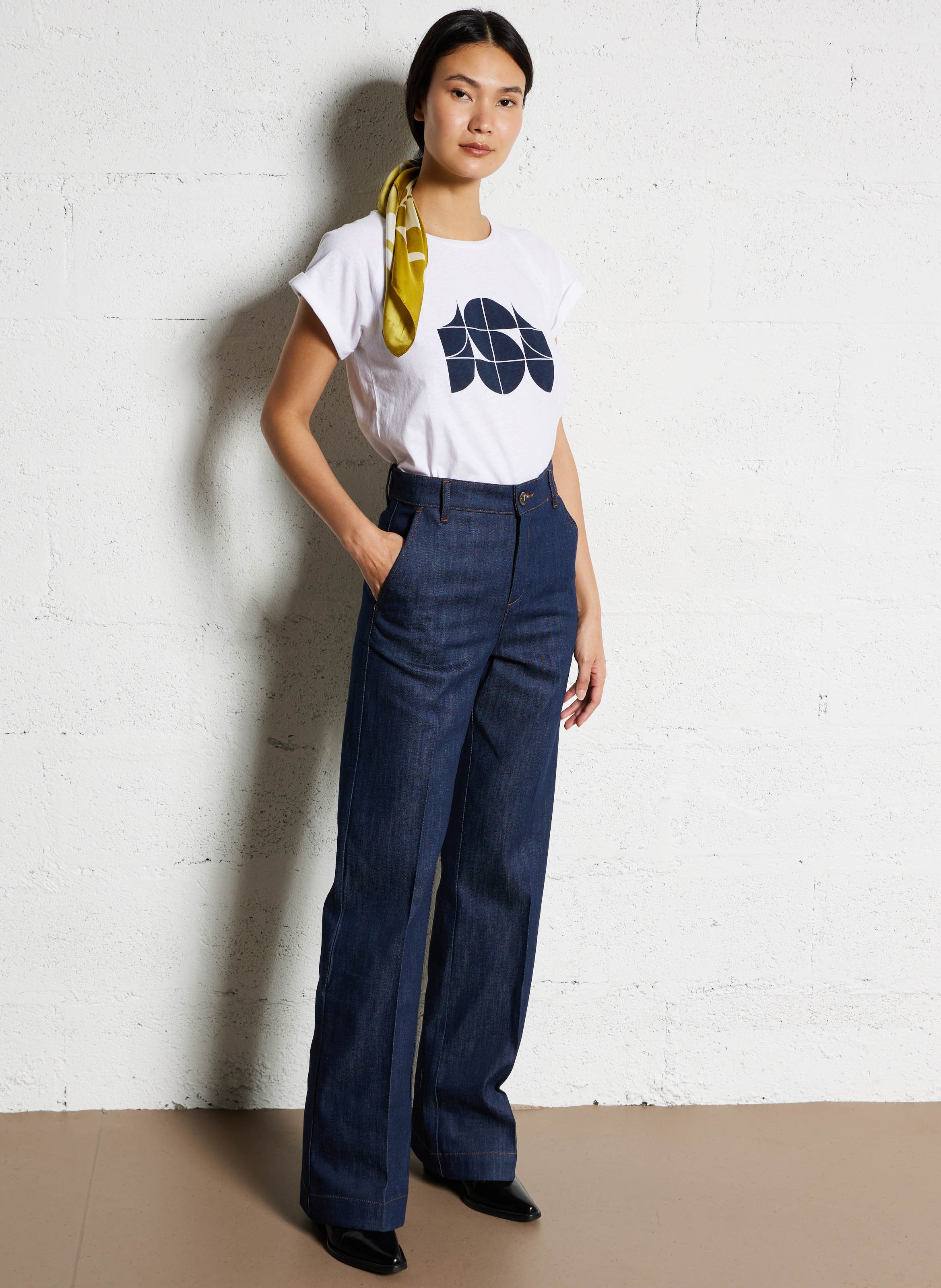 Tee-shirt col rond sérigraphié en coton mélangé valentina SOEUR Blanc