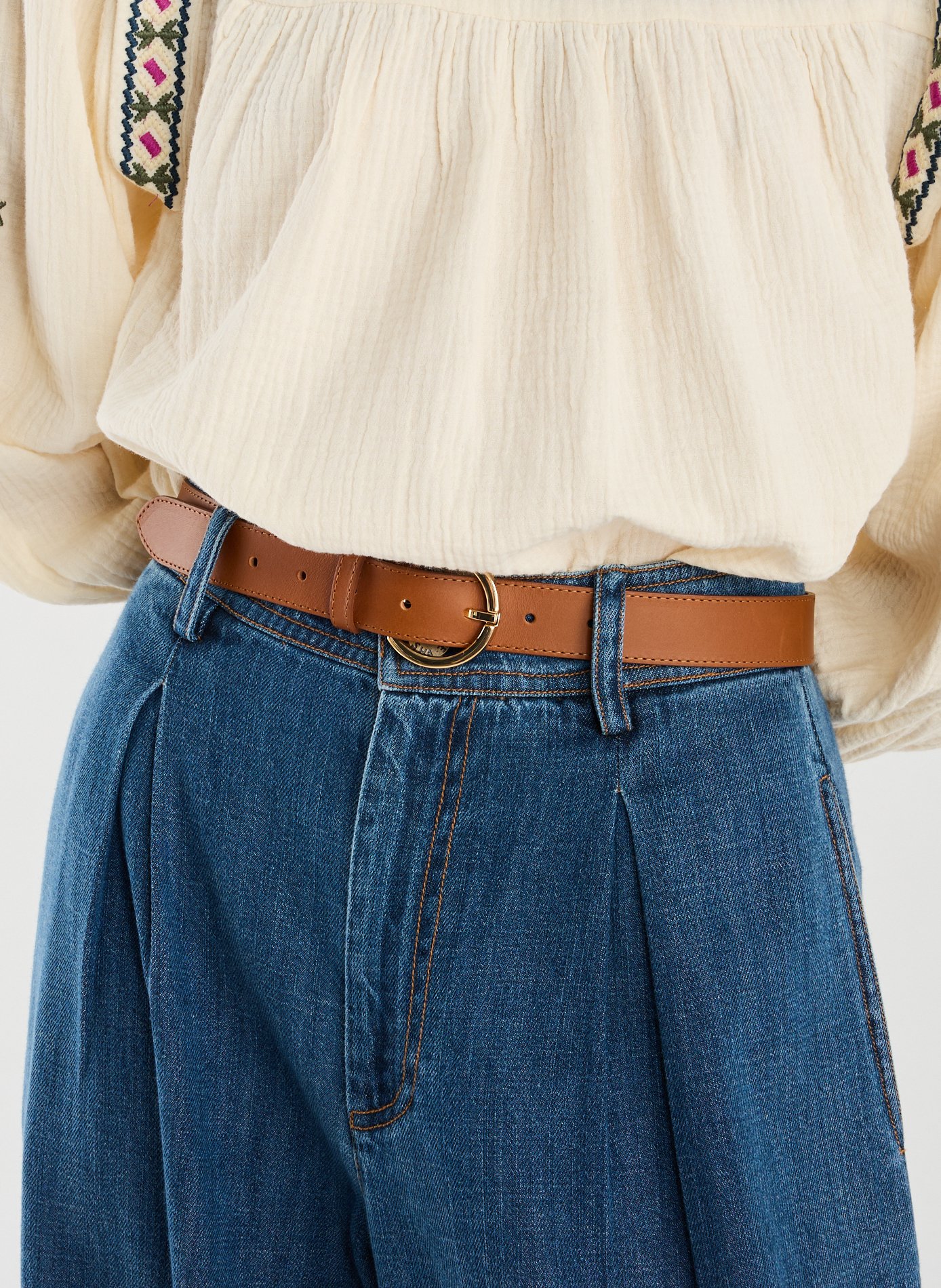 Ceinture en cuir à boucle arrondie SAISON 1865 Marron