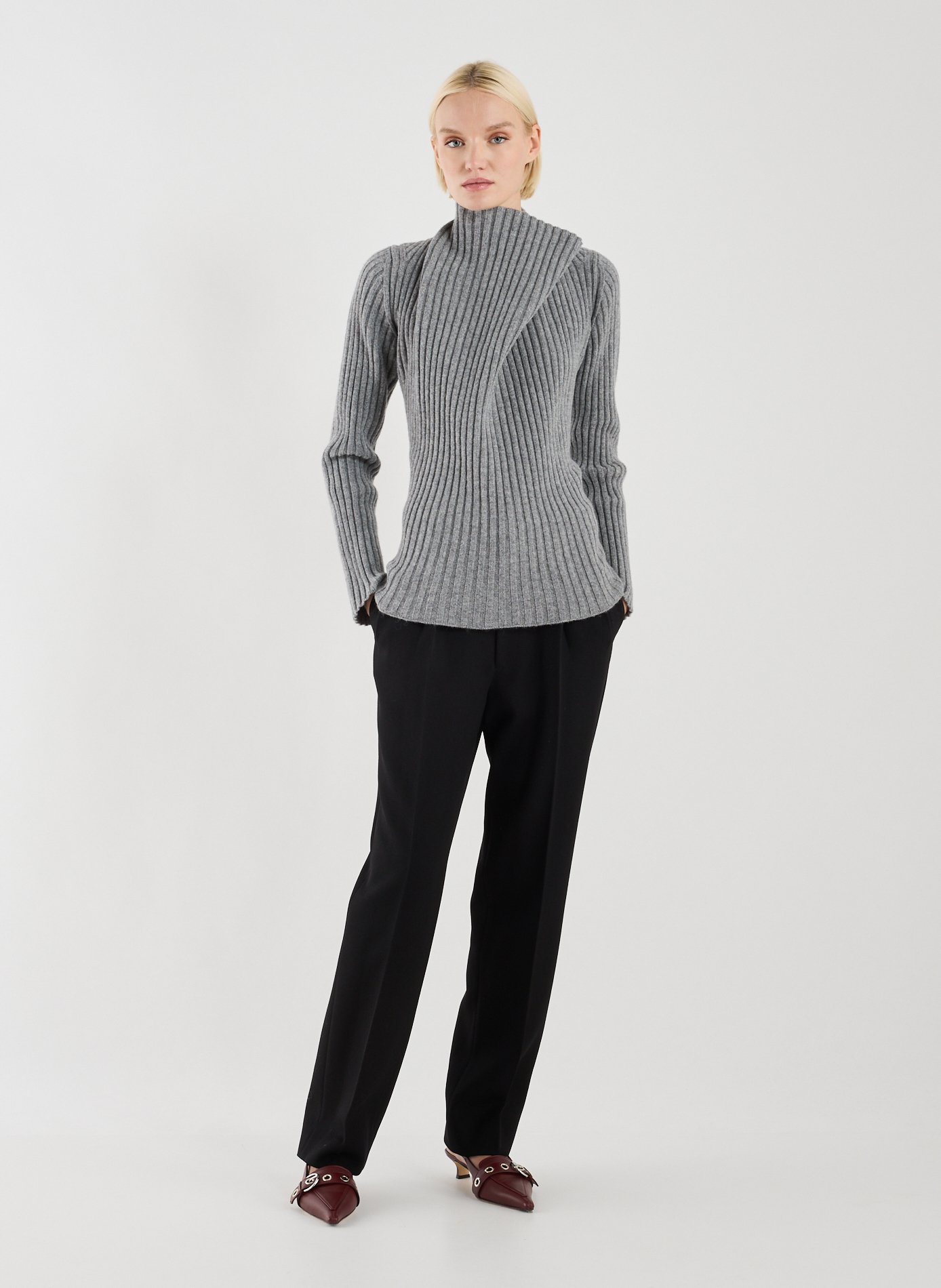Pull côtelé en laine VICTORIA BECKHAM Gris