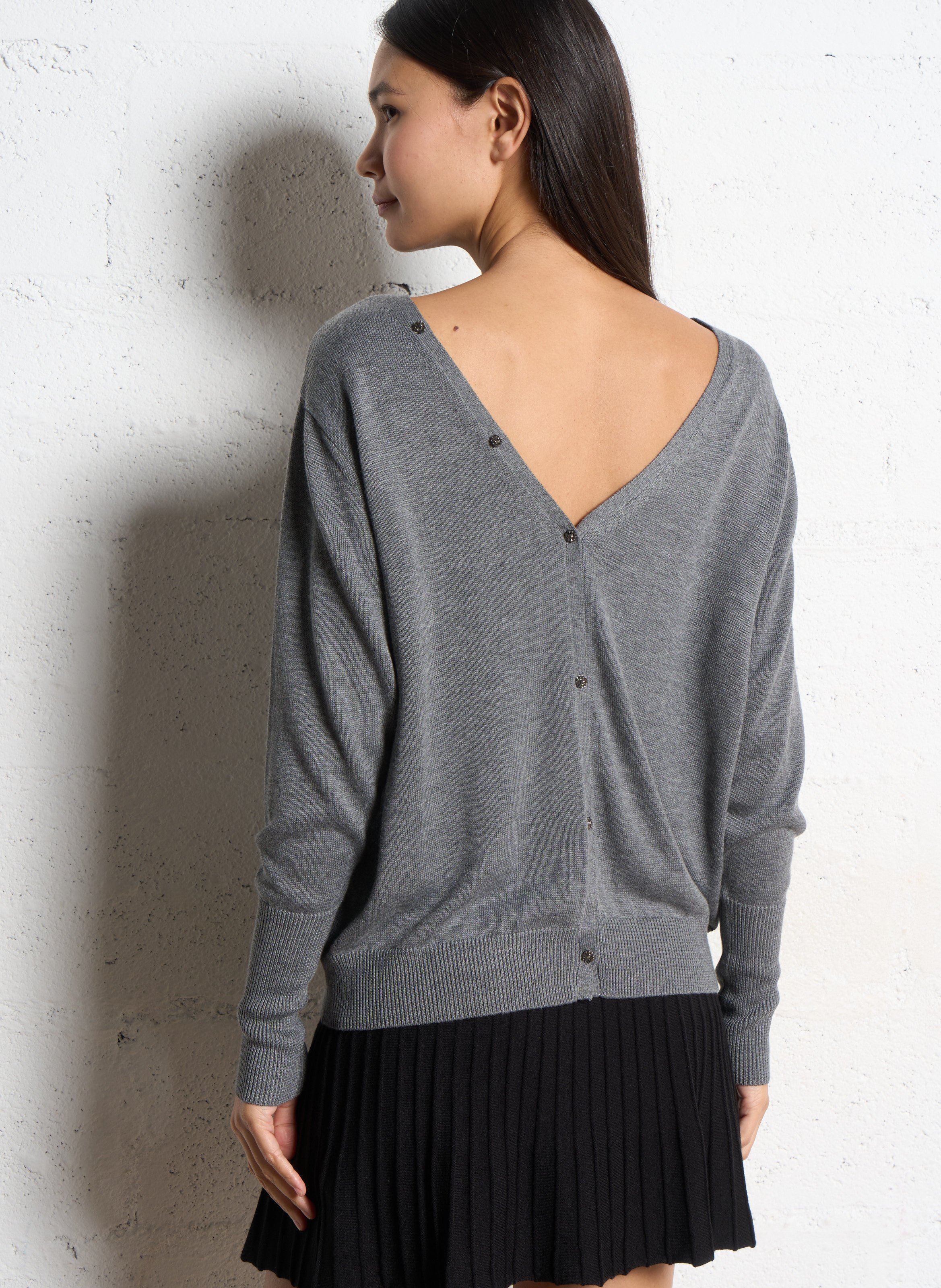 Cardigan oversize col v IKKS Gris