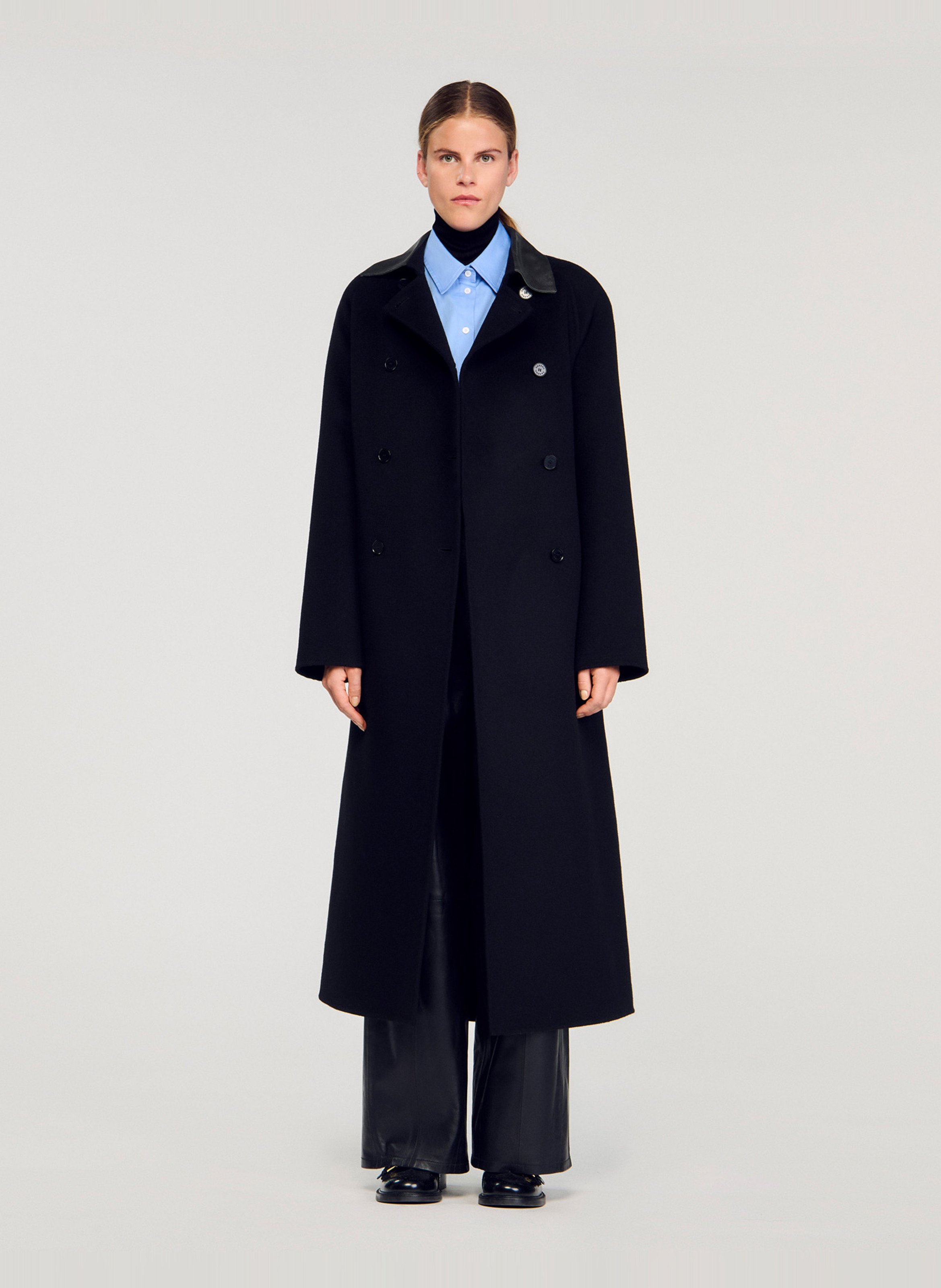 Manteau long oversize en laine SANDRO Noir