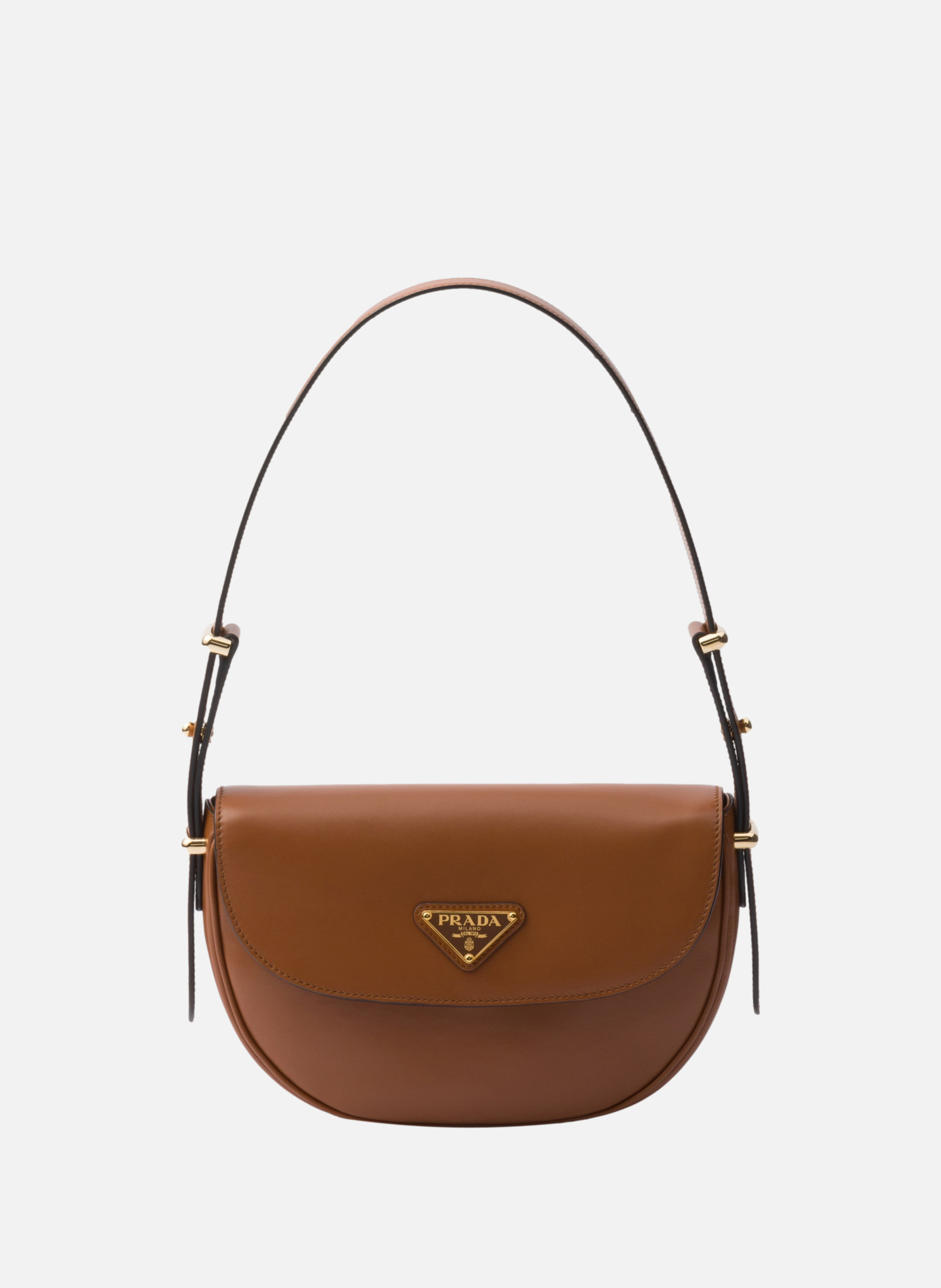 Sac porté épaule prada arqué à rabat en cuir PRADA Marron