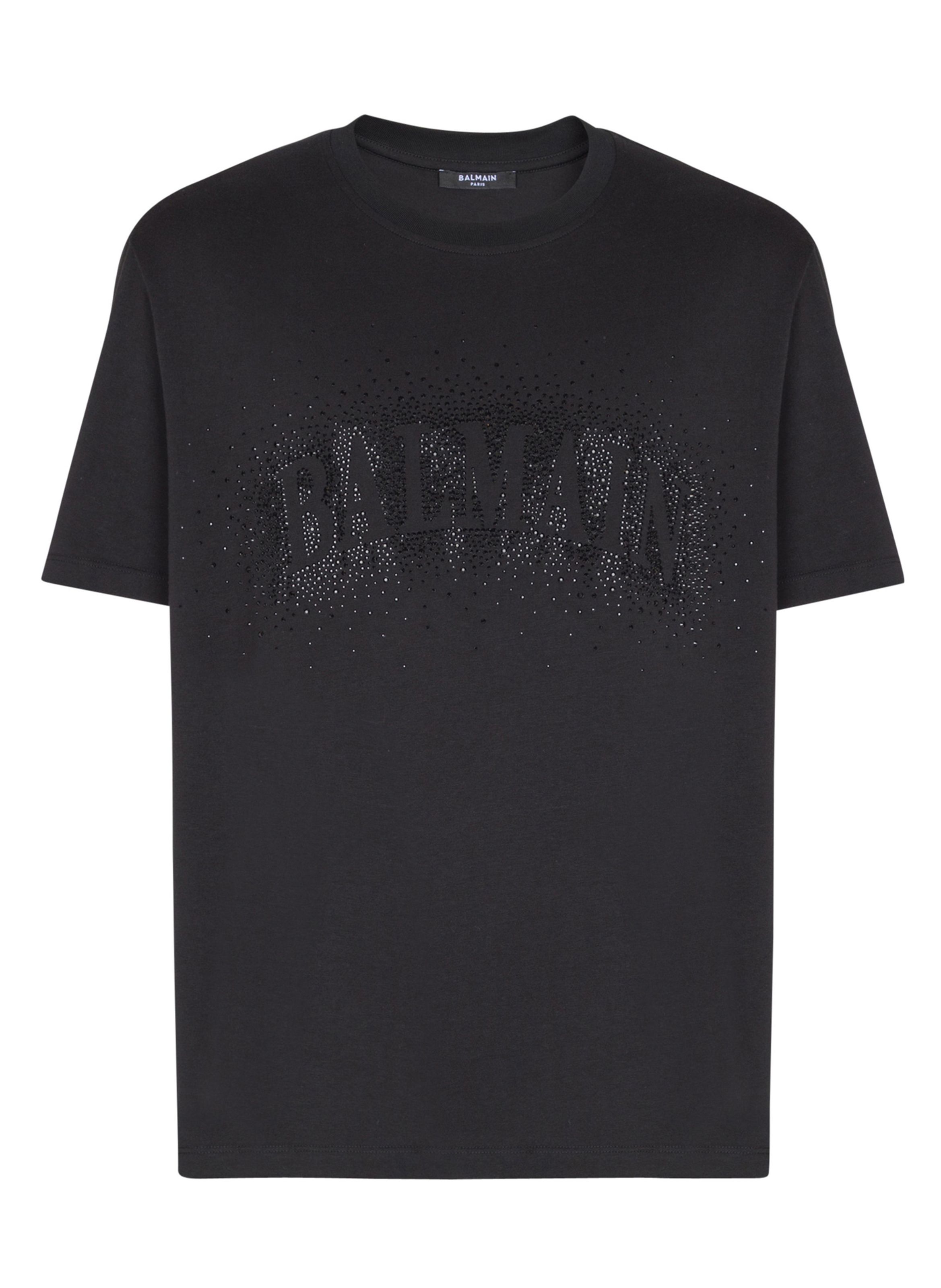 T-shirt avec effet spray en cristaux brodés BALMAIN Noir