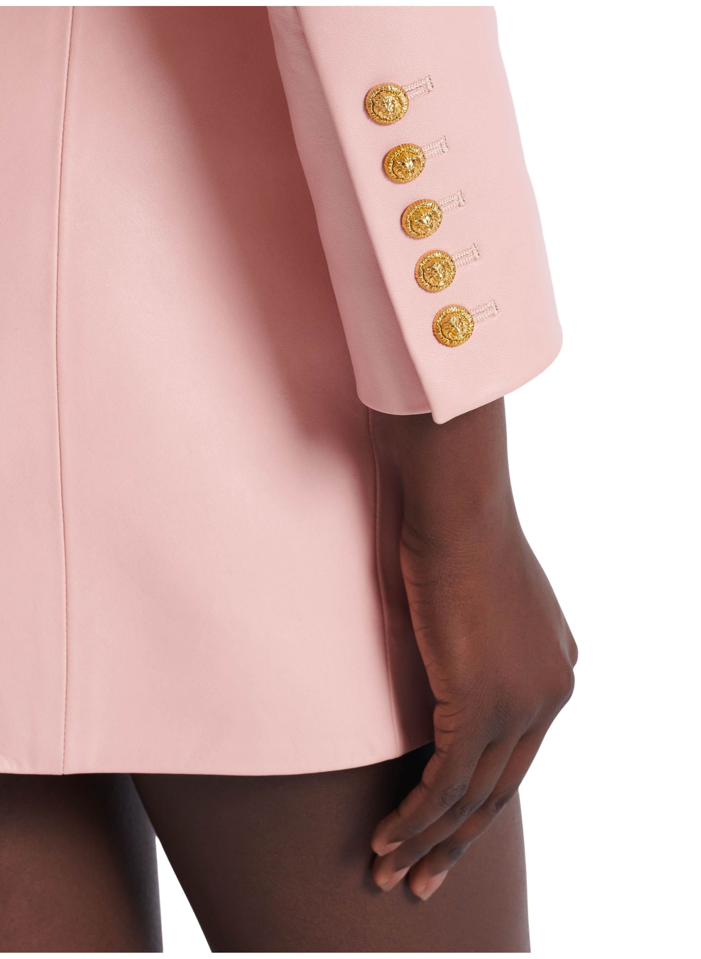 Veste courte en cuir d’agneau BALMAIN Rose