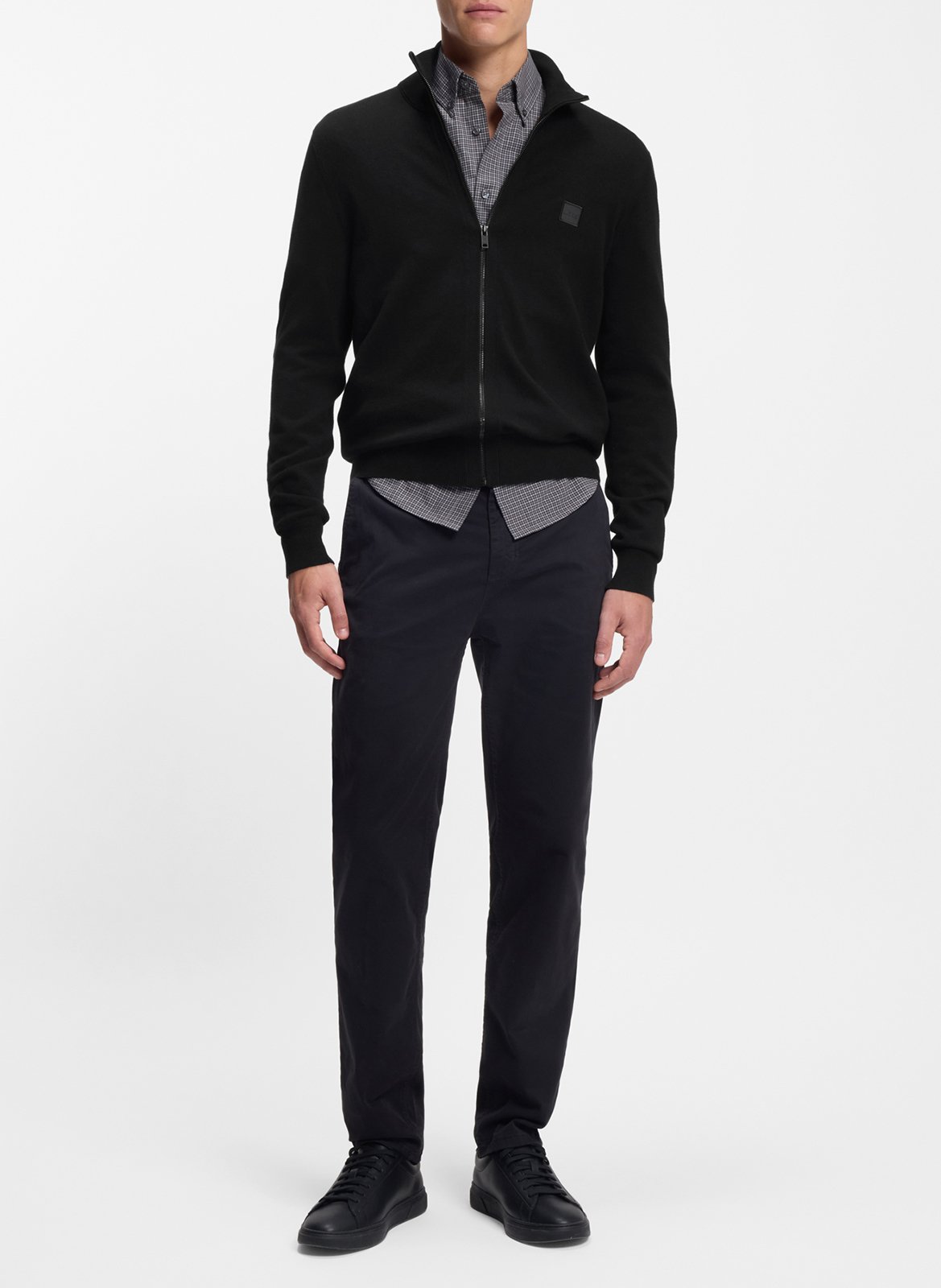 Gilet col montant en coton et en cachemire mélangés BOSS Noir