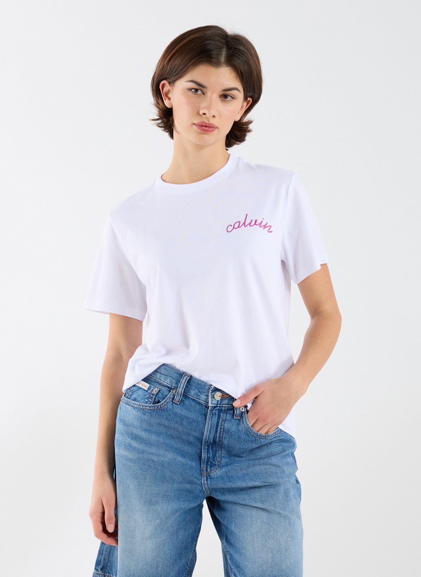 CALVIN KLEIN T-shirt col rond en coton Blanc