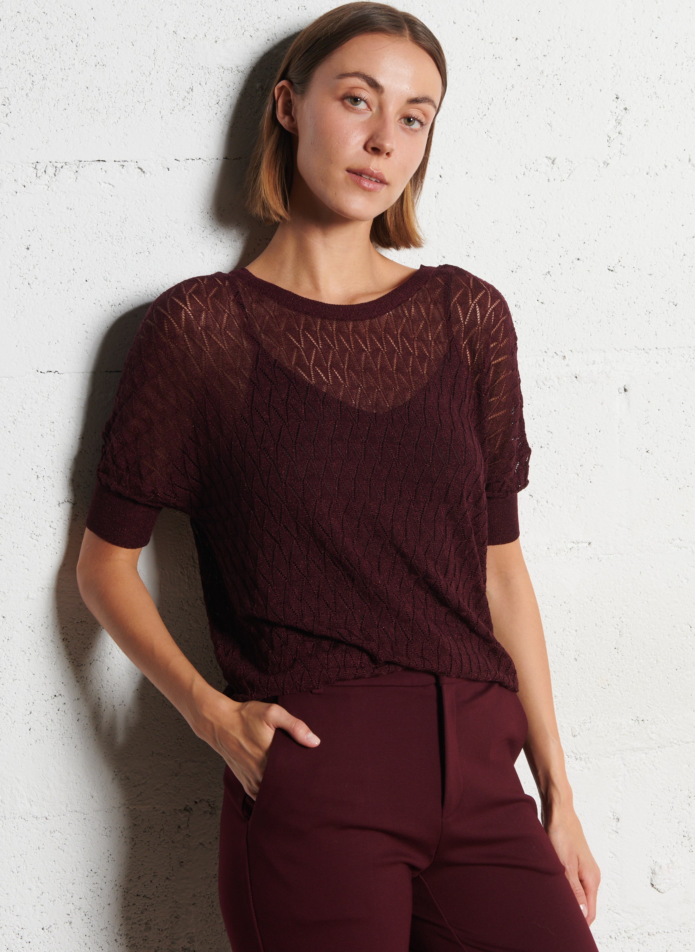 Pull devant dos droit en maille pailletée IKKS Violet