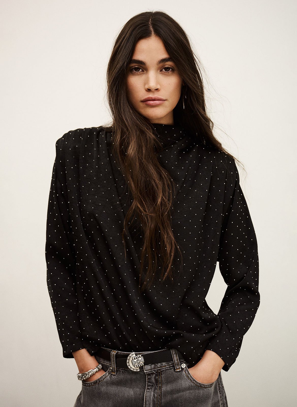 Top droit col montant à studs debra BA&SH Noir