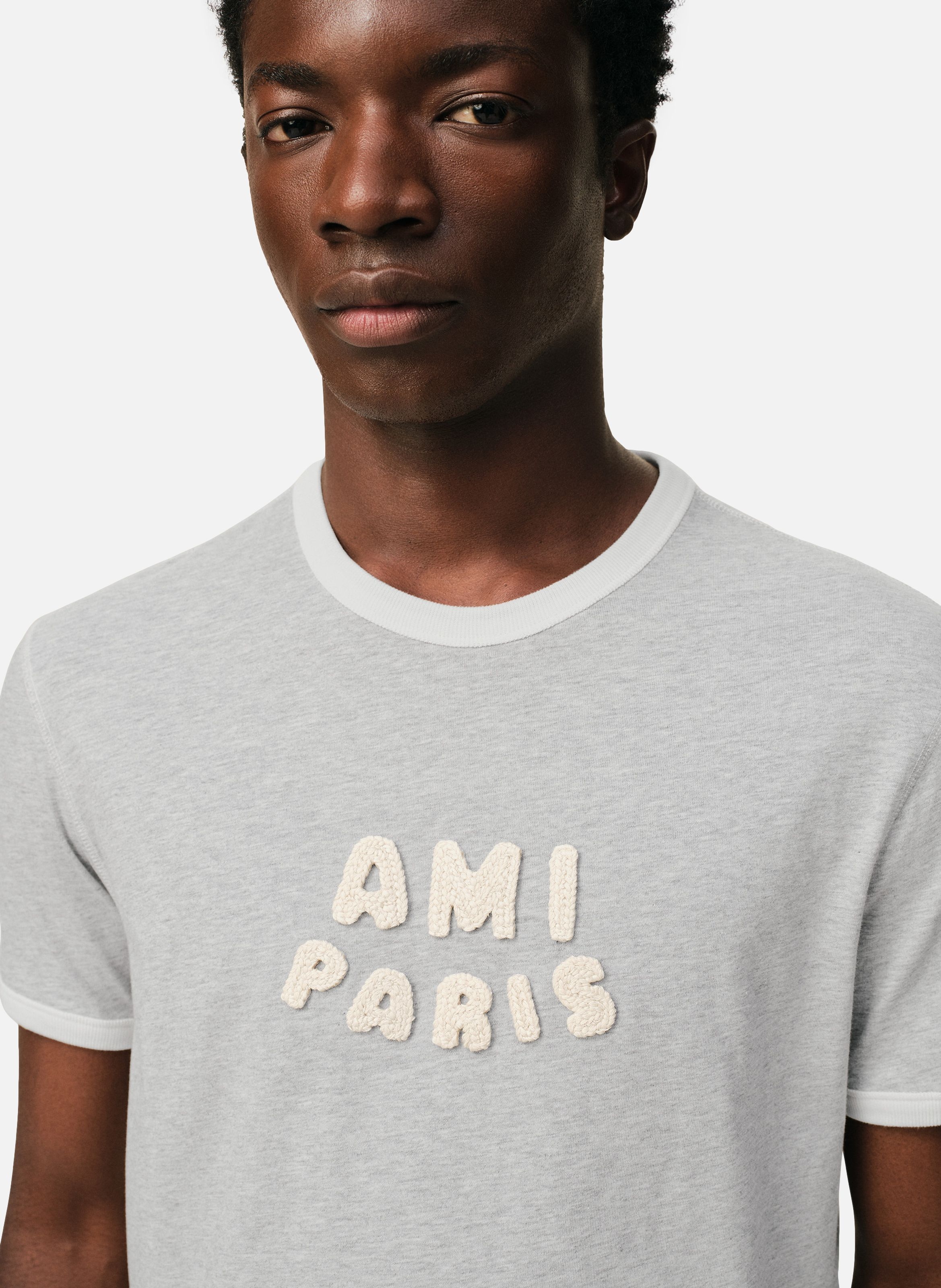 T-shirt empiècement ami paris en crochet unisexe en coton AMI PARIS Gris