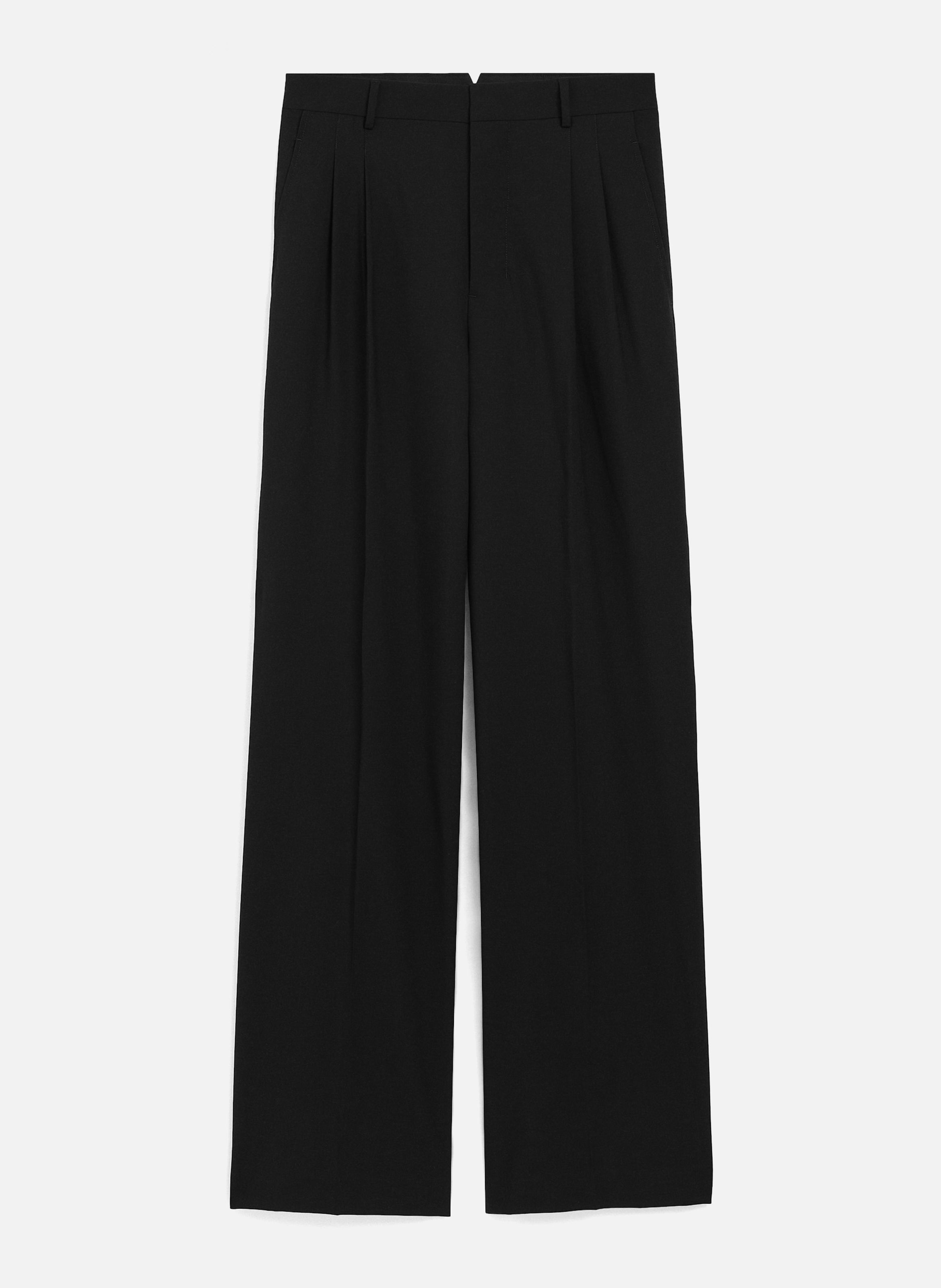 Pantalon large taille basse en laine vierge AMI PARIS Noir
