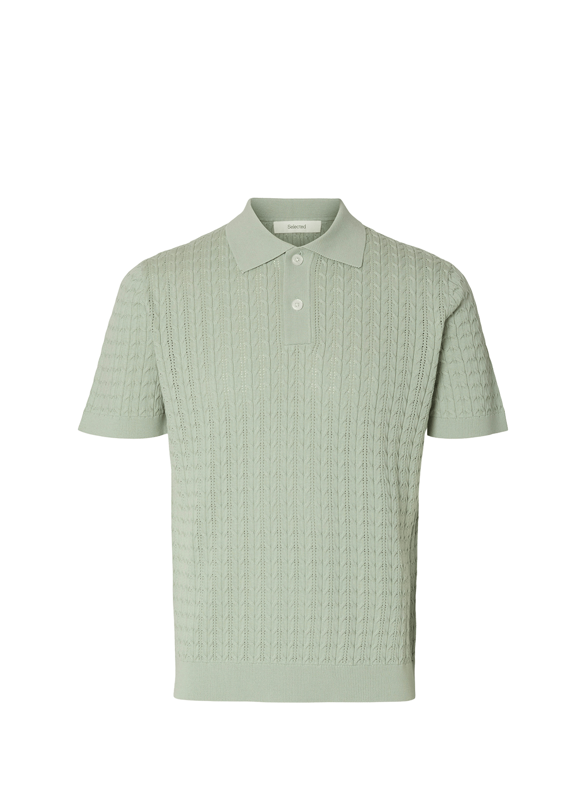 Short-sleeved cotton knit polo SELECTED Green